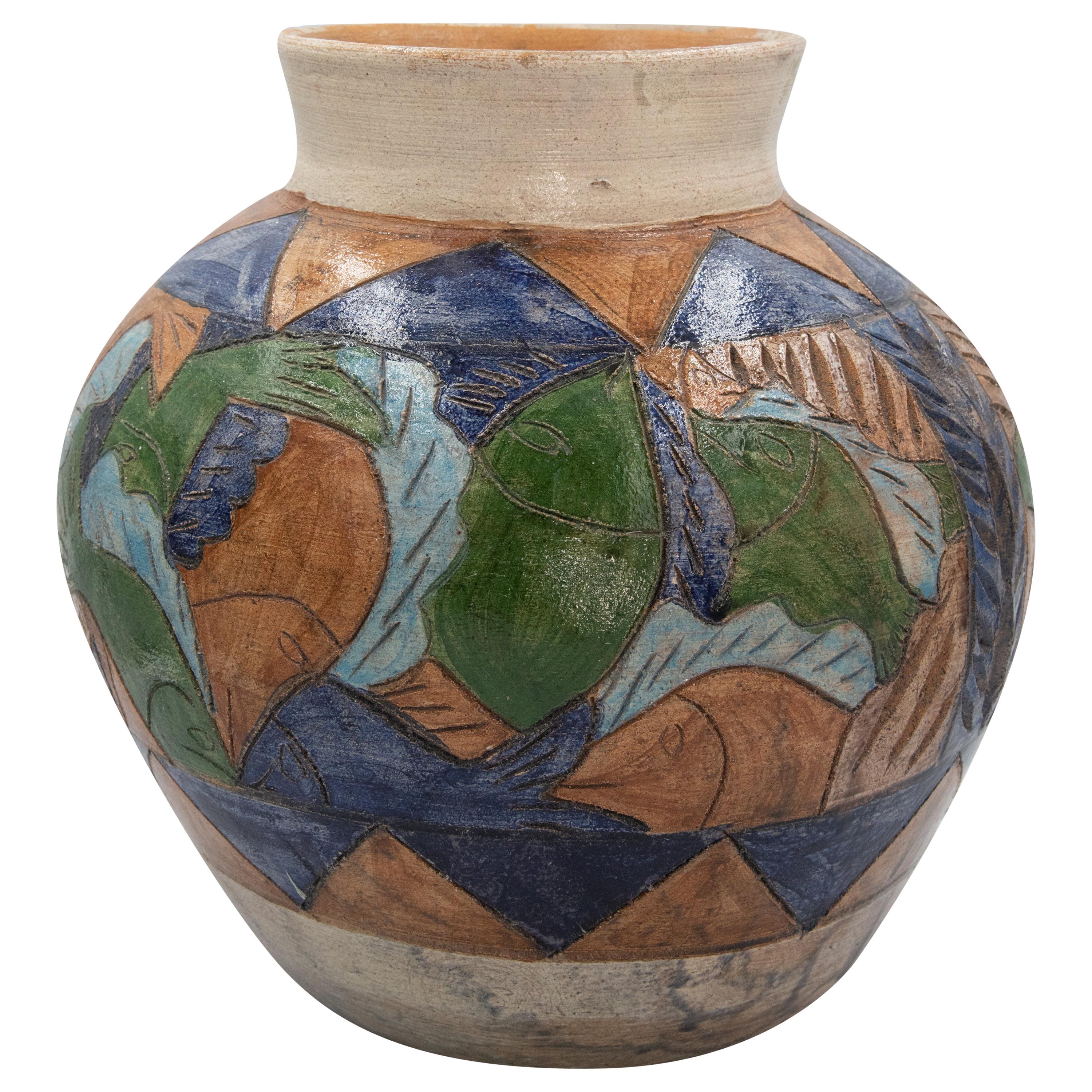 Mexican Antique Dolores Porras Clay Pottery Folk Art Terracotta Fish Vessel Vase