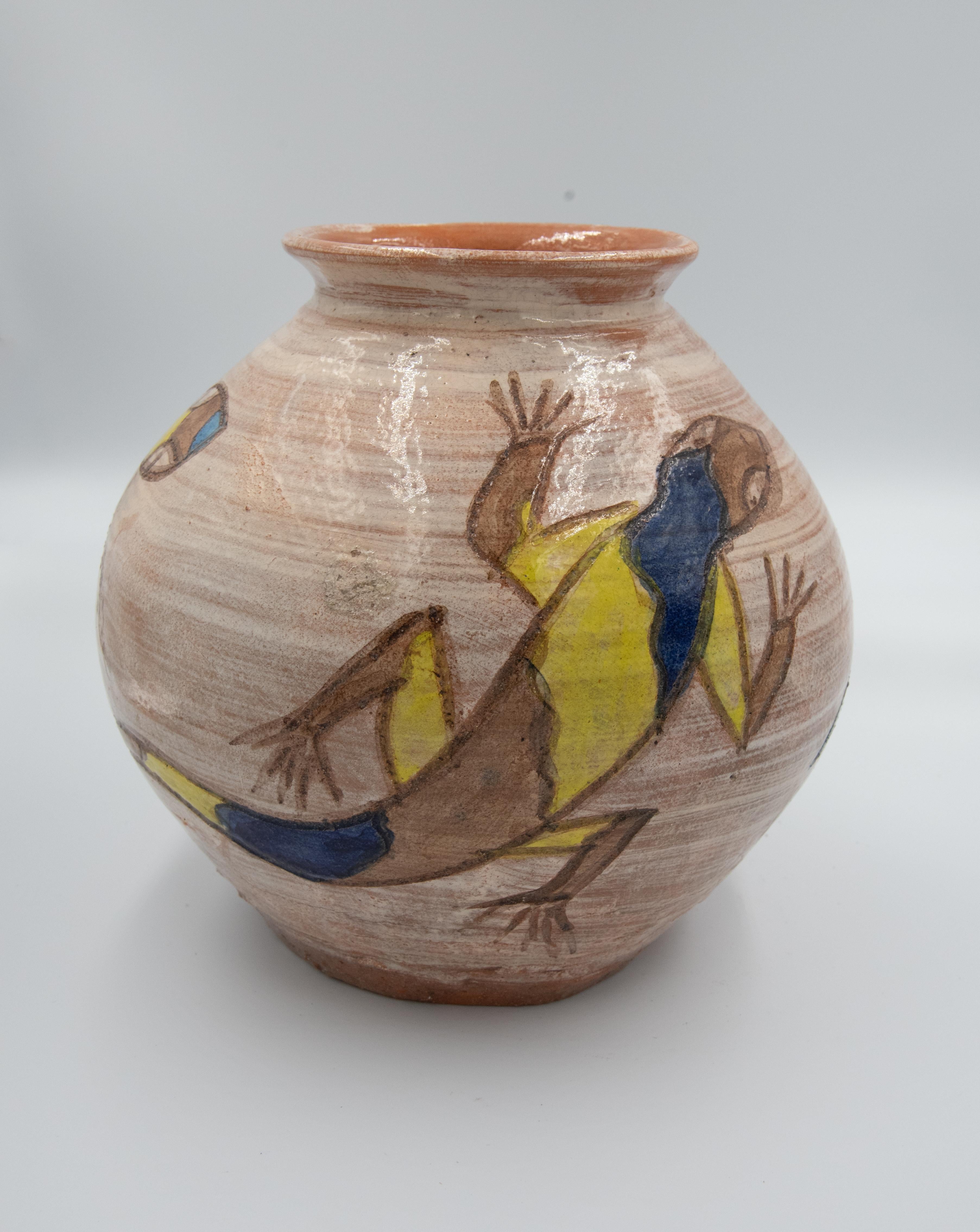 Artisanat Vase mexicain ancien Dolores Porras Lizard Clay Pottery Folk Art en terre cuite en vente