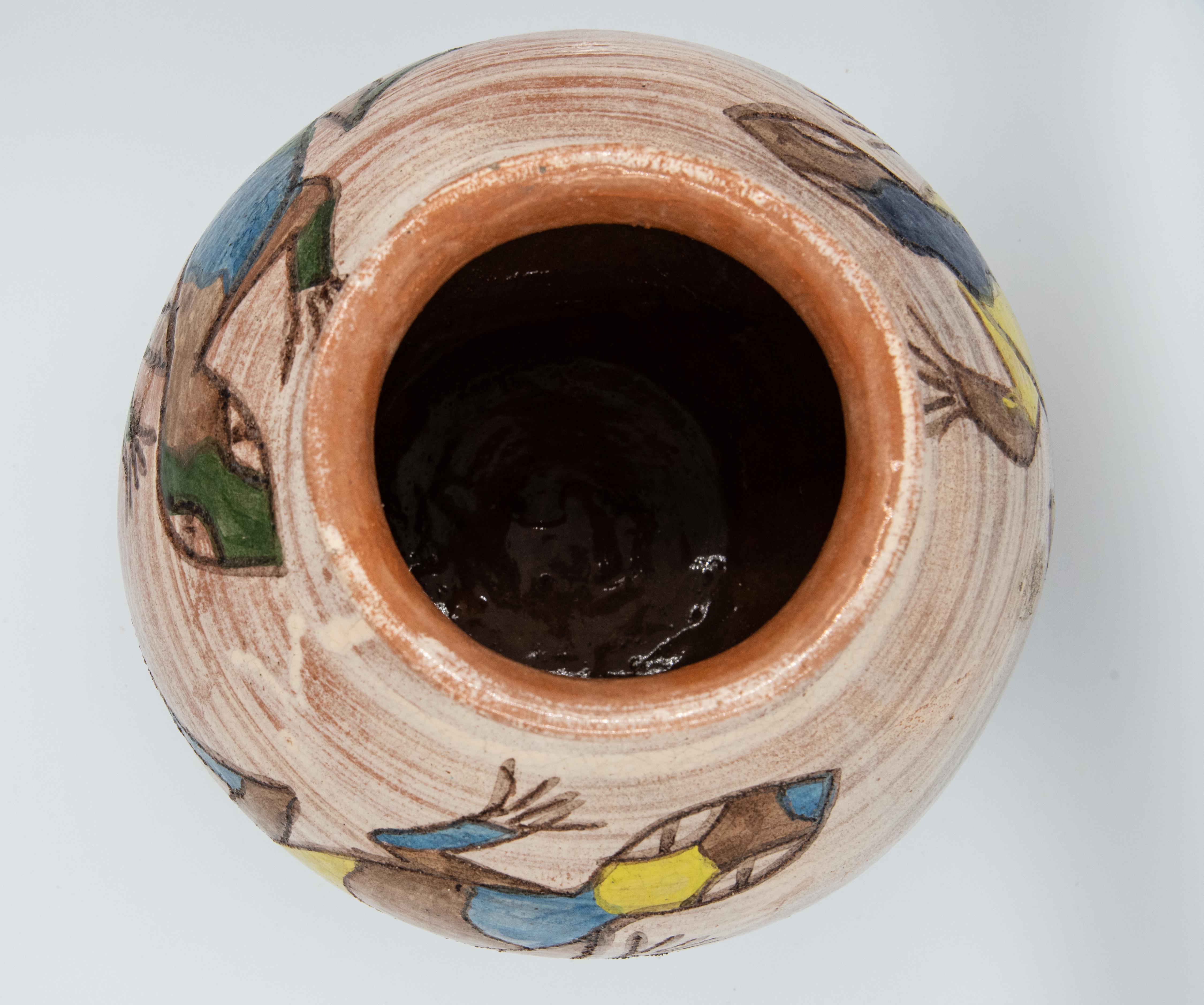 Peint à la main Vase mexicain ancien Dolores Porras Lizard Clay Pottery Folk Art en terre cuite en vente