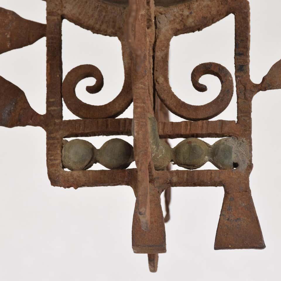 Stainless Steel 1930s French Fleur-de-Lis Pendant Lamp Forged Iron and Steel Mexico For Sale