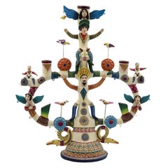 Mexikanische Antike Stil Arbol de la Vida Bunte Volkskunst Kandelaber Keramik Ton