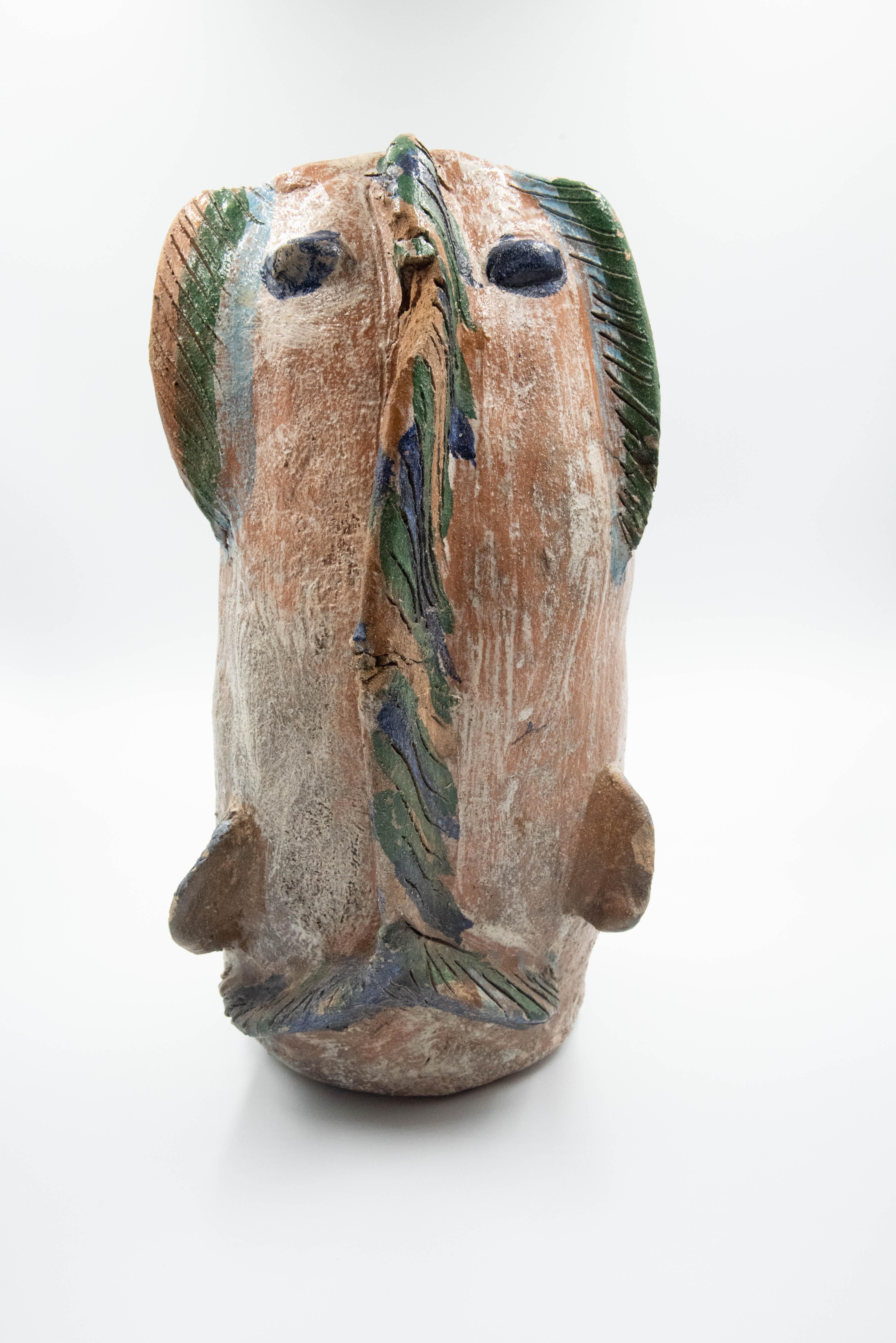 Mexikanische antike mexikanische Keramikvase mit Fischrücken und Maßstäben aus Ton Dolores Porras 4
