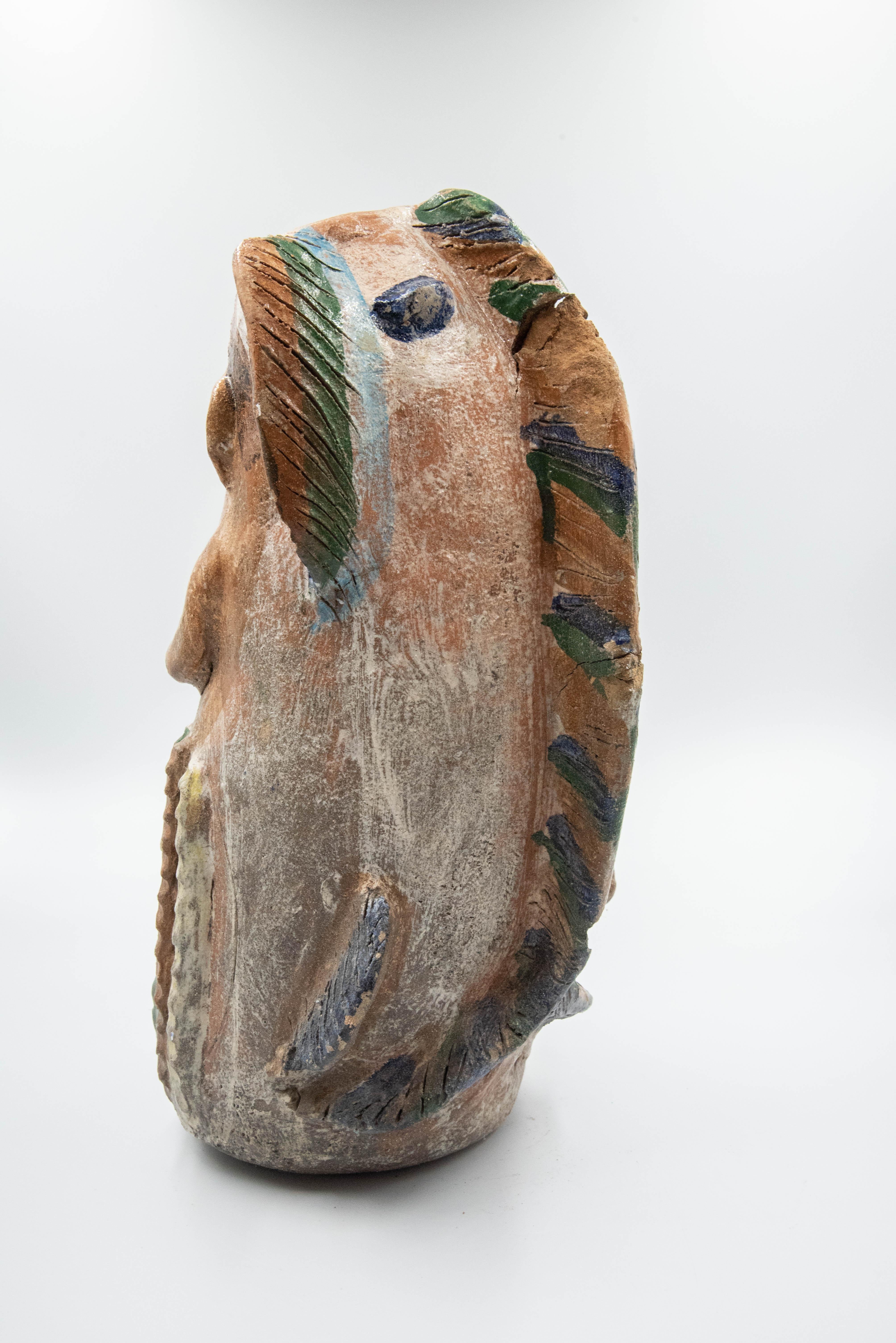 Mexikanische antike mexikanische Keramikvase mit Fischrücken und Maßstäben aus Ton Dolores Porras (Volkskunst)