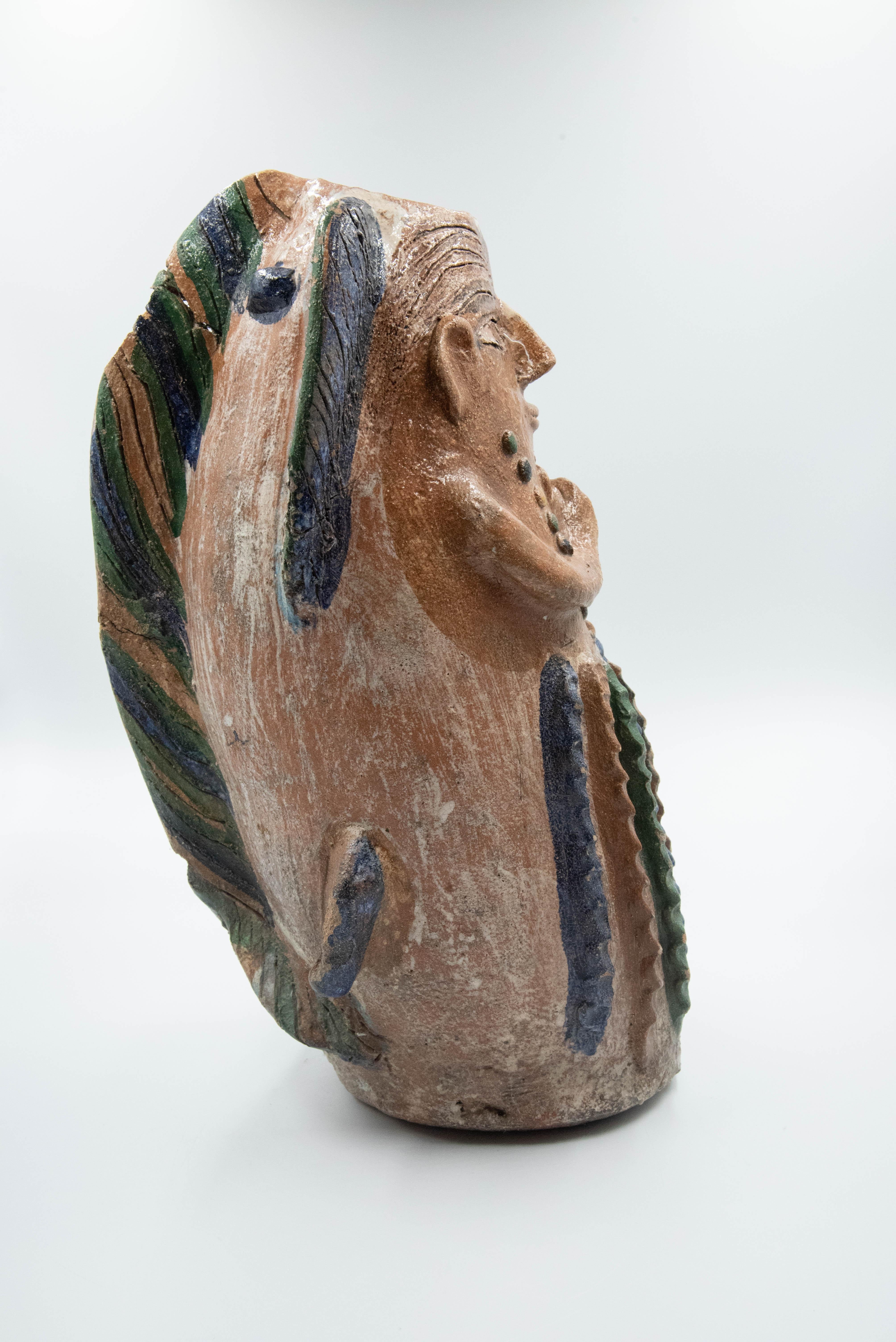 Mexikanische antike mexikanische Keramikvase mit Fischrücken und Maßstäben aus Ton Dolores Porras 2