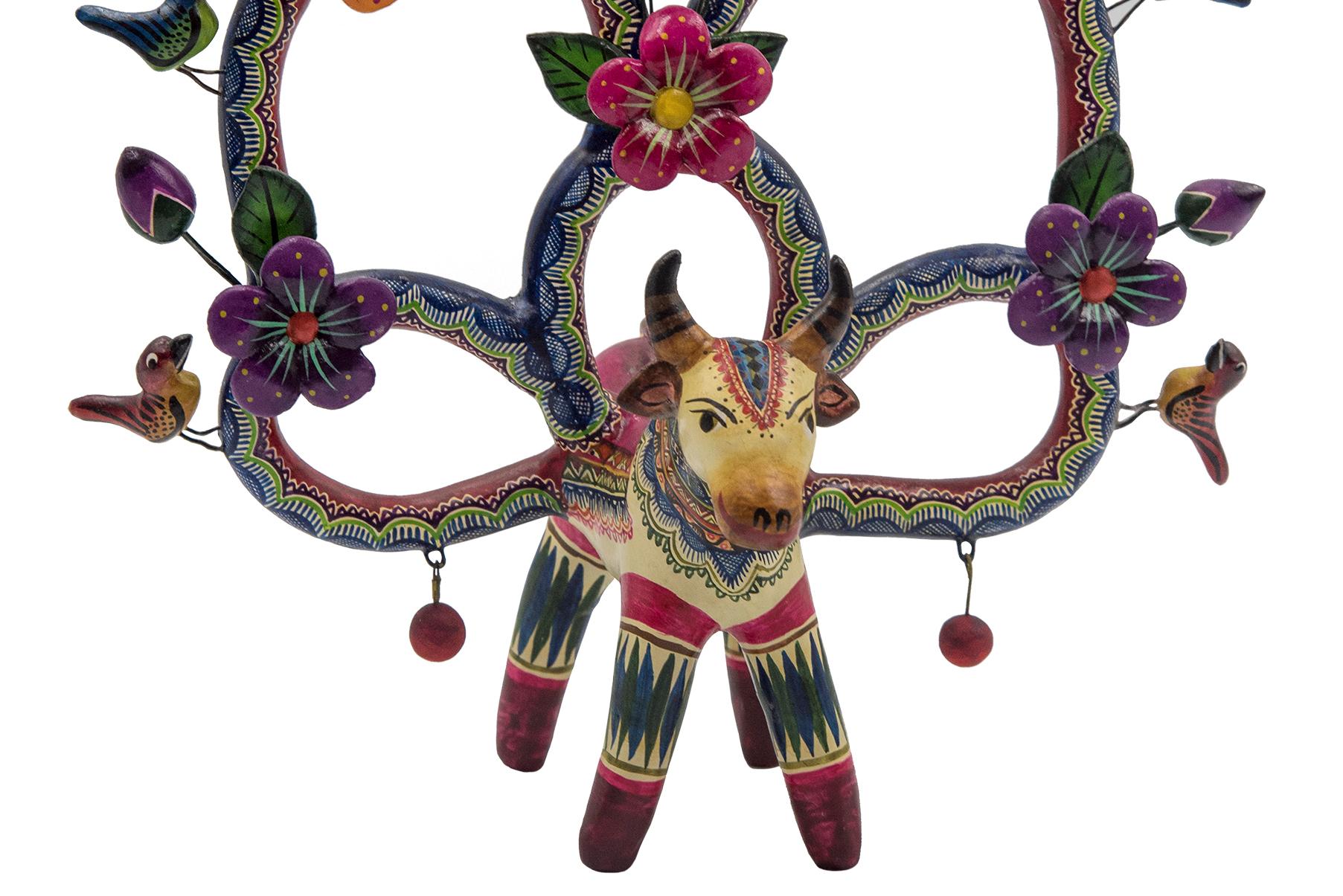 Hand-Crafted Mexican Arbol de la Vida Bull Tree of Life Bull Colorful Folk Art Ceramic Clay