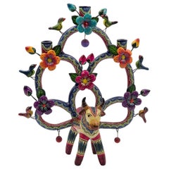 Mexican Arbol de la Vida Bull Tree of Life Bull Colorful Folk Art Ceramic Clay