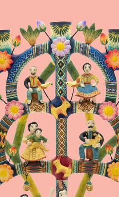 Mexican Arbol de la Vida Bull Tree of Life Dolls Colorful Folk Art Ceramic Clay