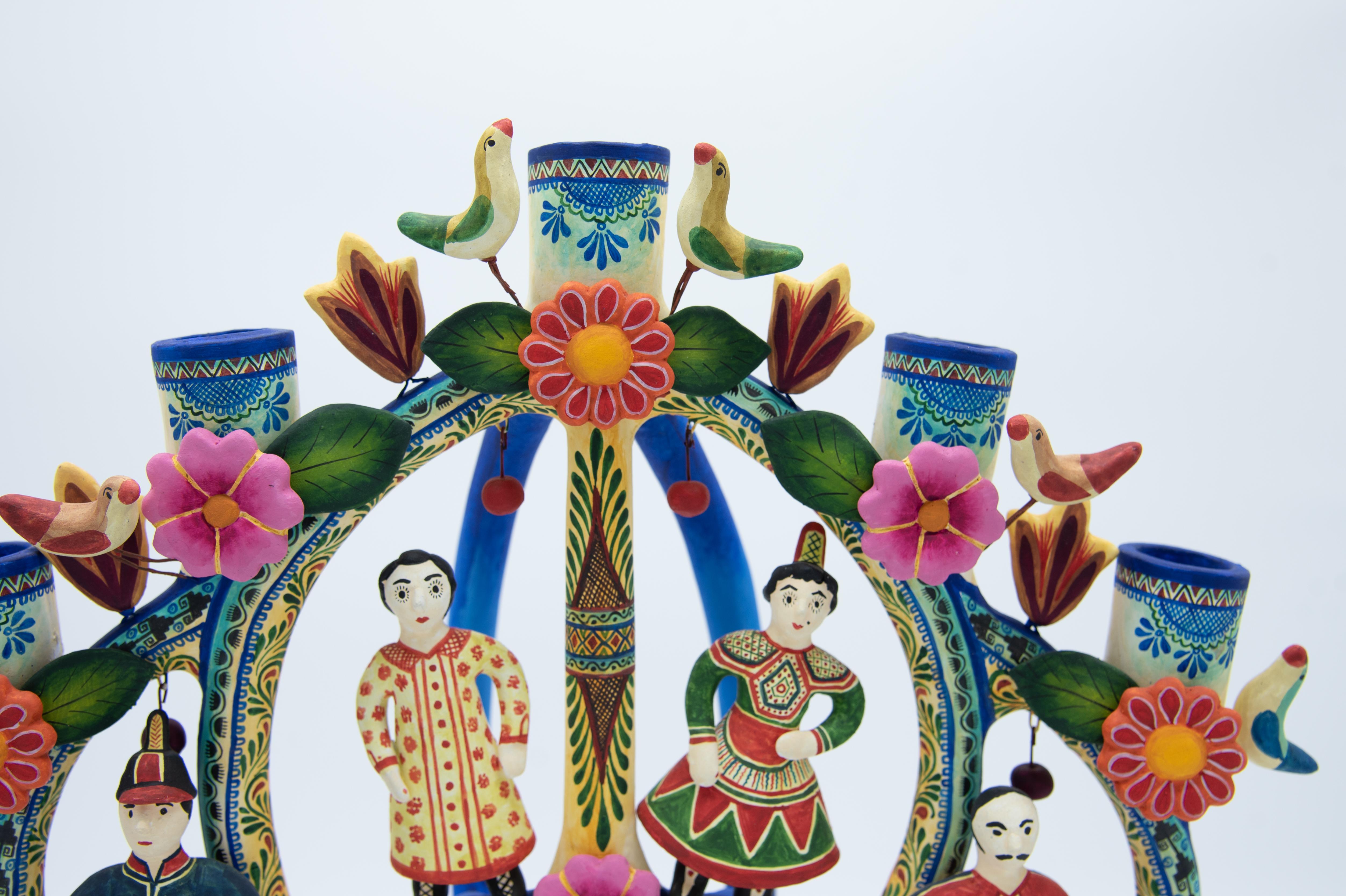Artisanat Candélabre mexicain Arbol de la Vida Tree Life Dolls ColorFolk Art Ceramic Clay en vente