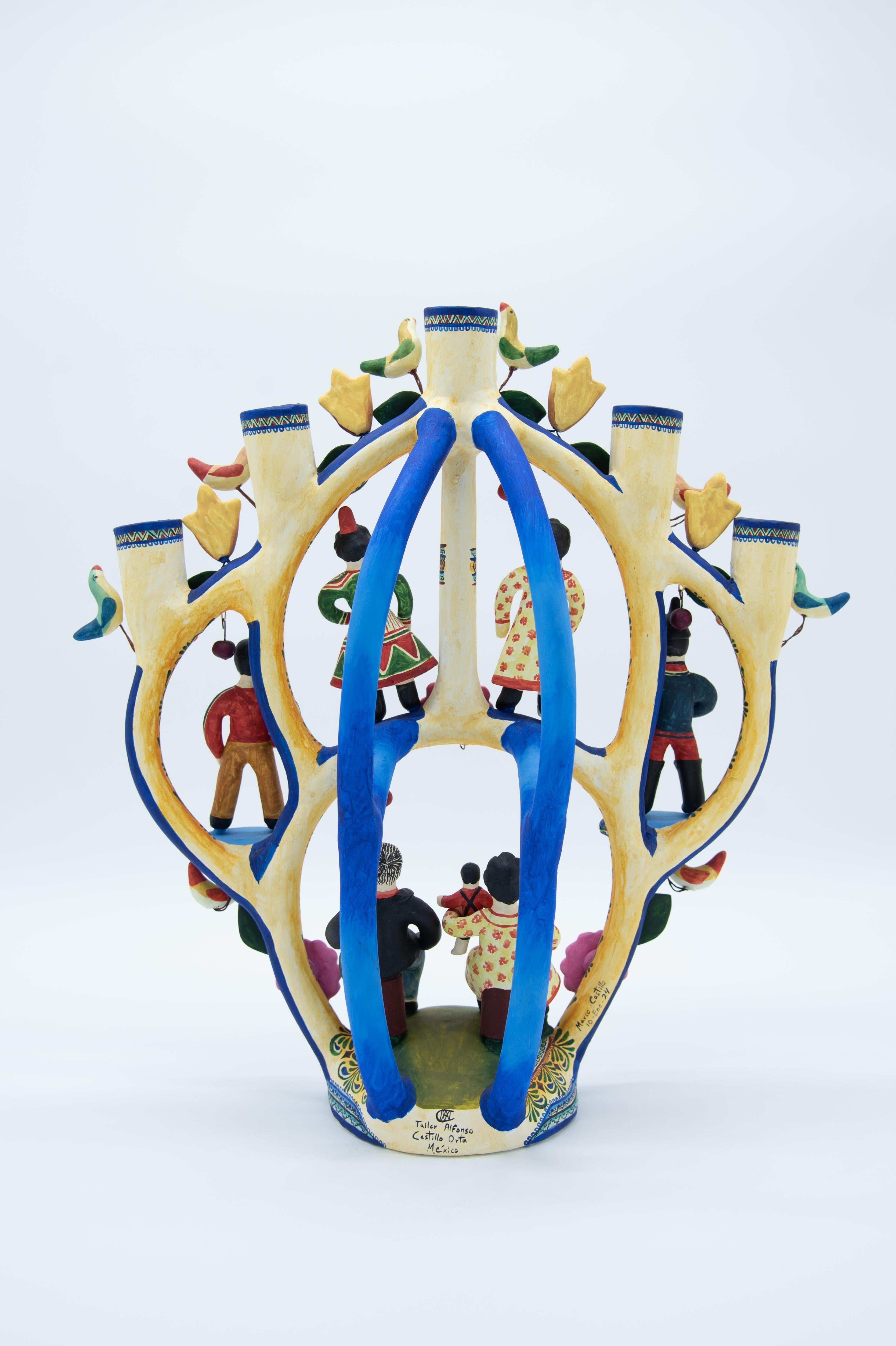 Mexikanischer Arbol de la Vida Baumleben-Puppen-Kandelaber aus Keramik in FarbFolk-Kunst im Zustand „Neu“ im Angebot in Queretaro, Queretaro