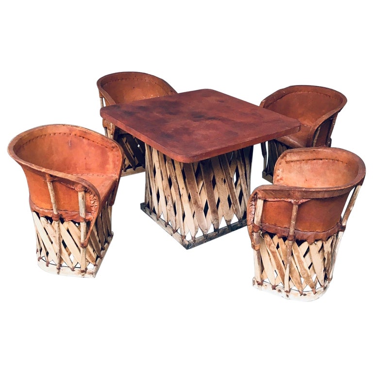 Mexican Art Populaire Artisan Made Leather Table and Chairs by Wim
