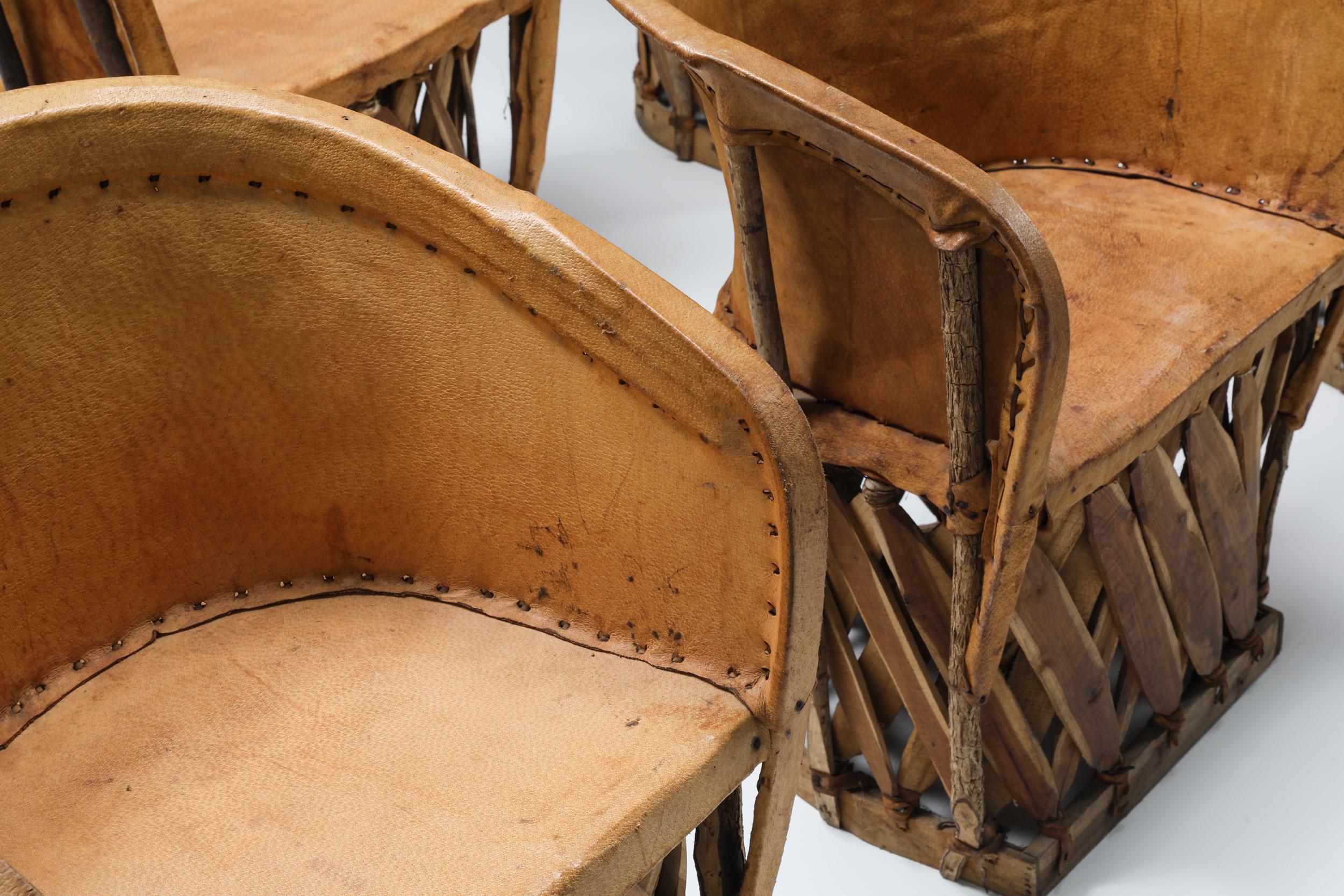Mexican Art Populaire Dining Chair, Folk Art, Leather, Wood, 1970's 7