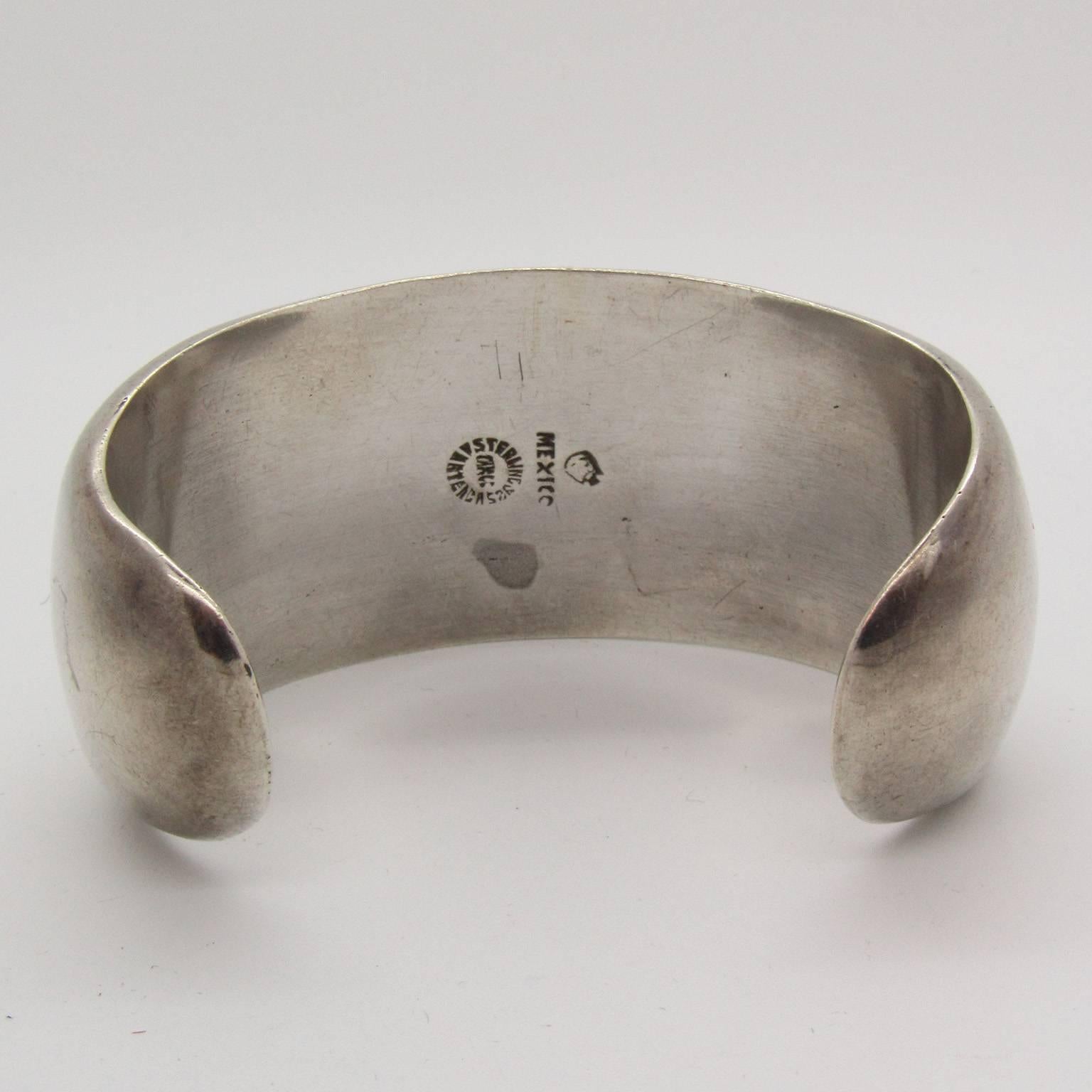 Modern Mexican Artenecas Taxco Sterling Silver Cuff For Sale