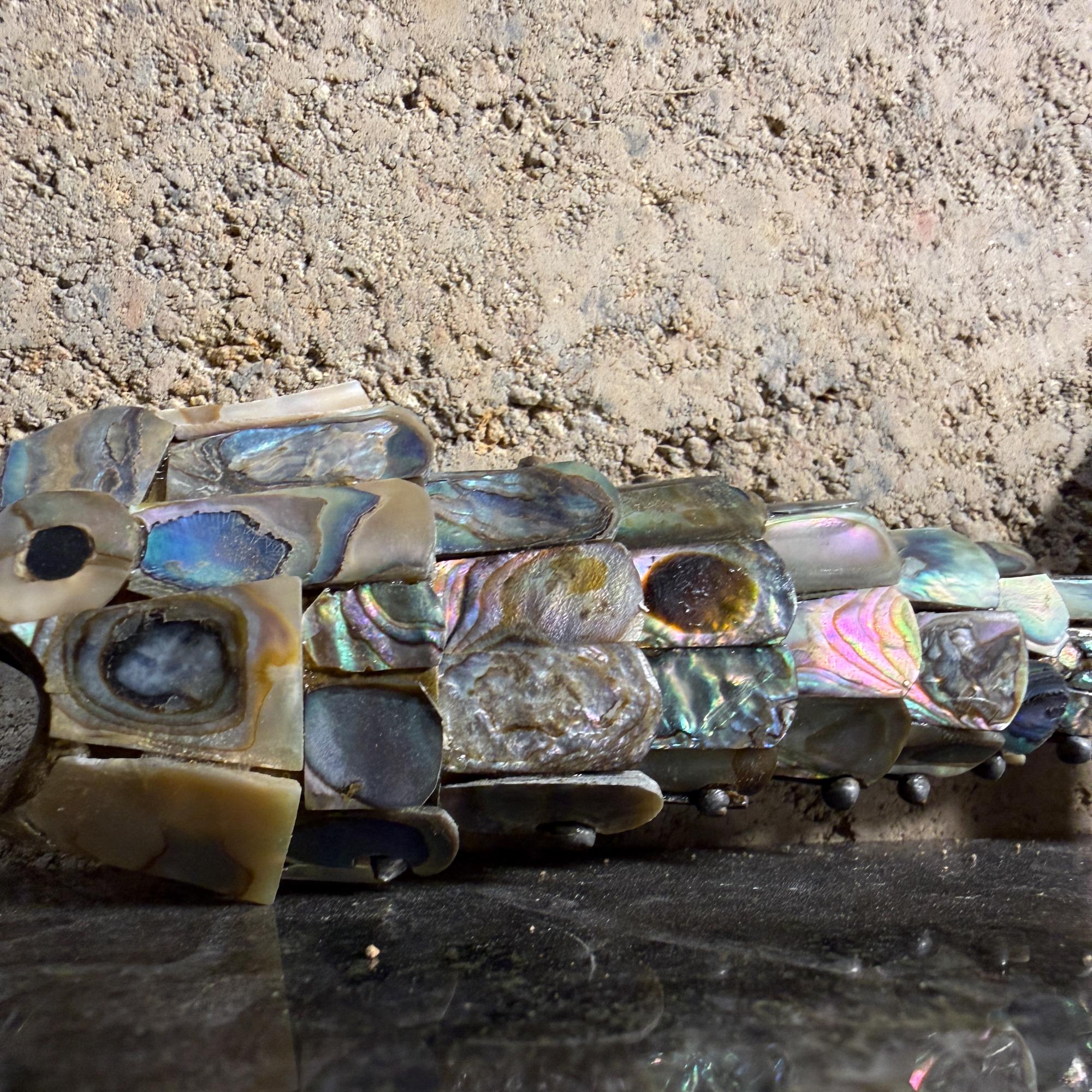 Patinated Mexican Articulated Fish Bottle Opener Abalone Shell Los Castillo Style For Sale