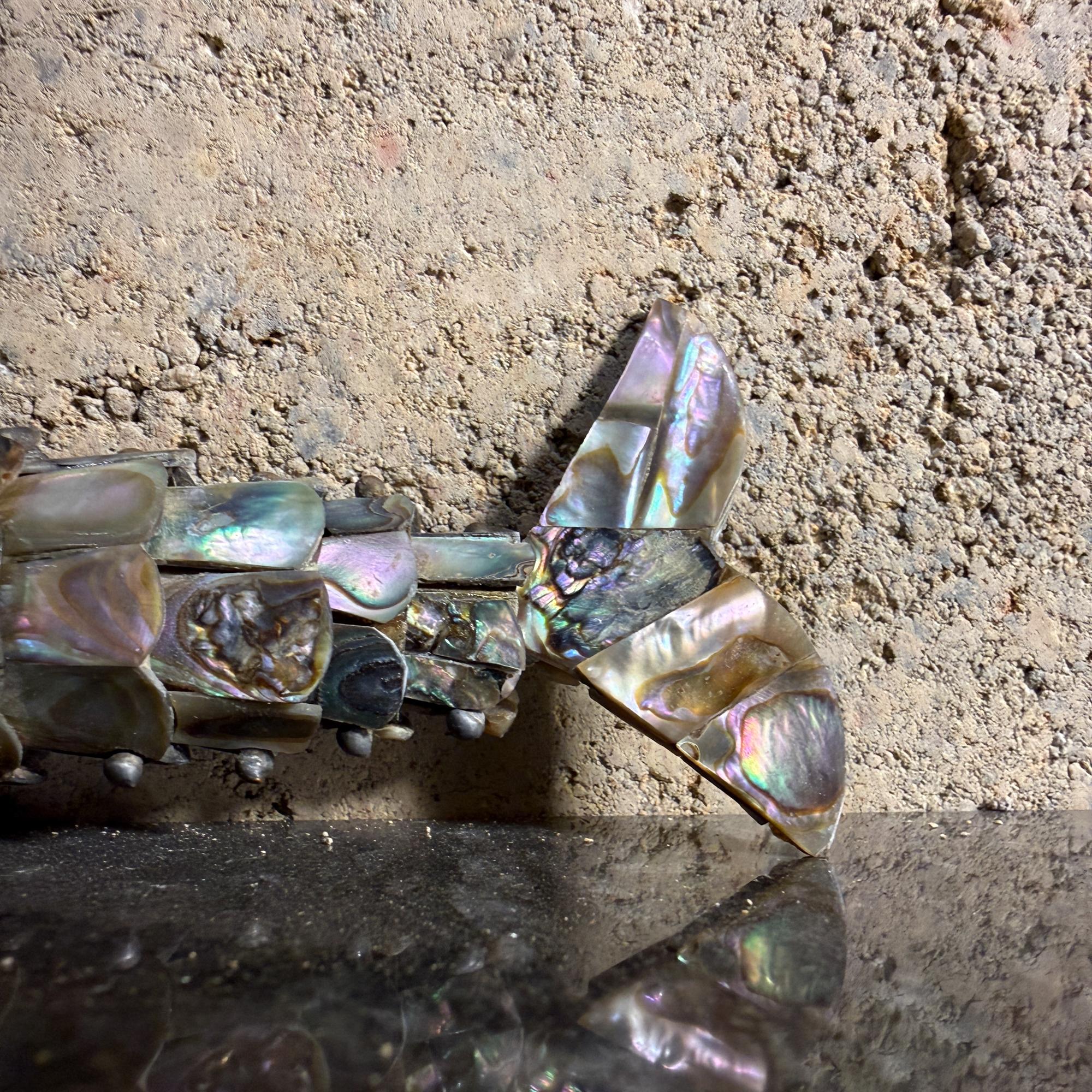 Late 20th Century Mexican Articulated Fish Bottle Opener Abalone Shell Los Castillo Style For Sale