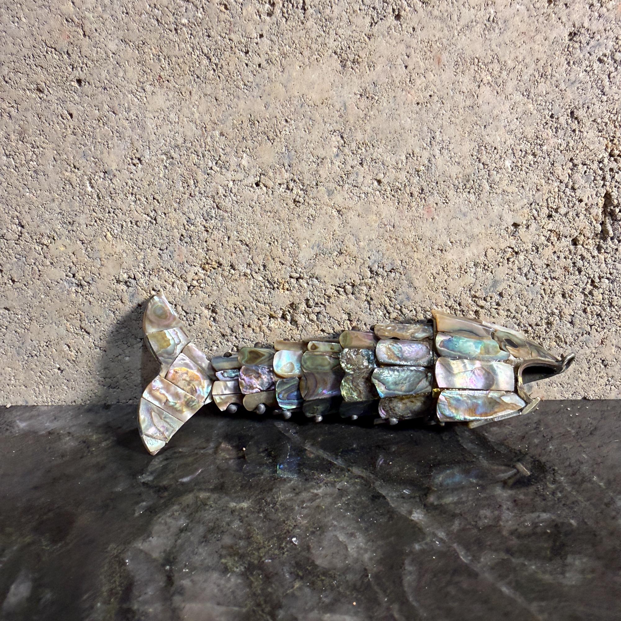 Mexican Articulated Fish Bottle Opener Abalone Shell Los Castillo Style For Sale 1