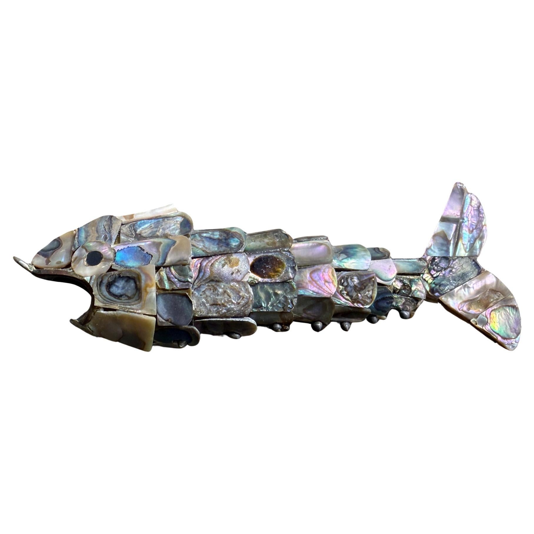 Mexican Articulated Fish Bottle Opener Abalone Shell Los Castillo Style