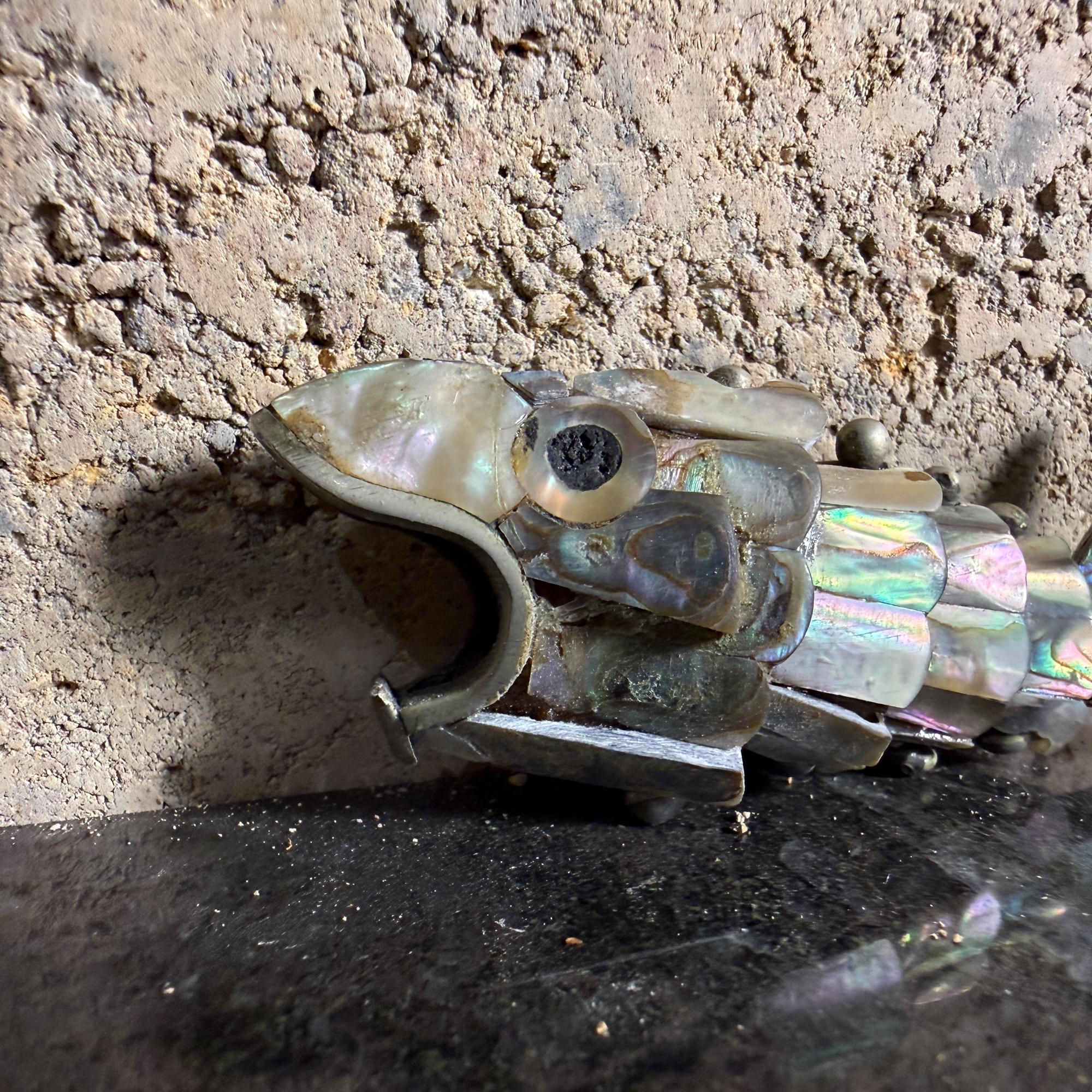 Mexican Articulated Fish Bottle Opener Abalone Shell Los Castillo Style Small For Sale 1