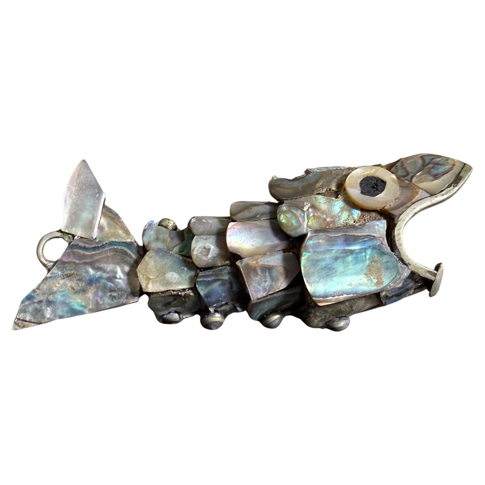 Mexican Articulated Fish Bottle Opener Abalone Shell Los Castillo Style Small