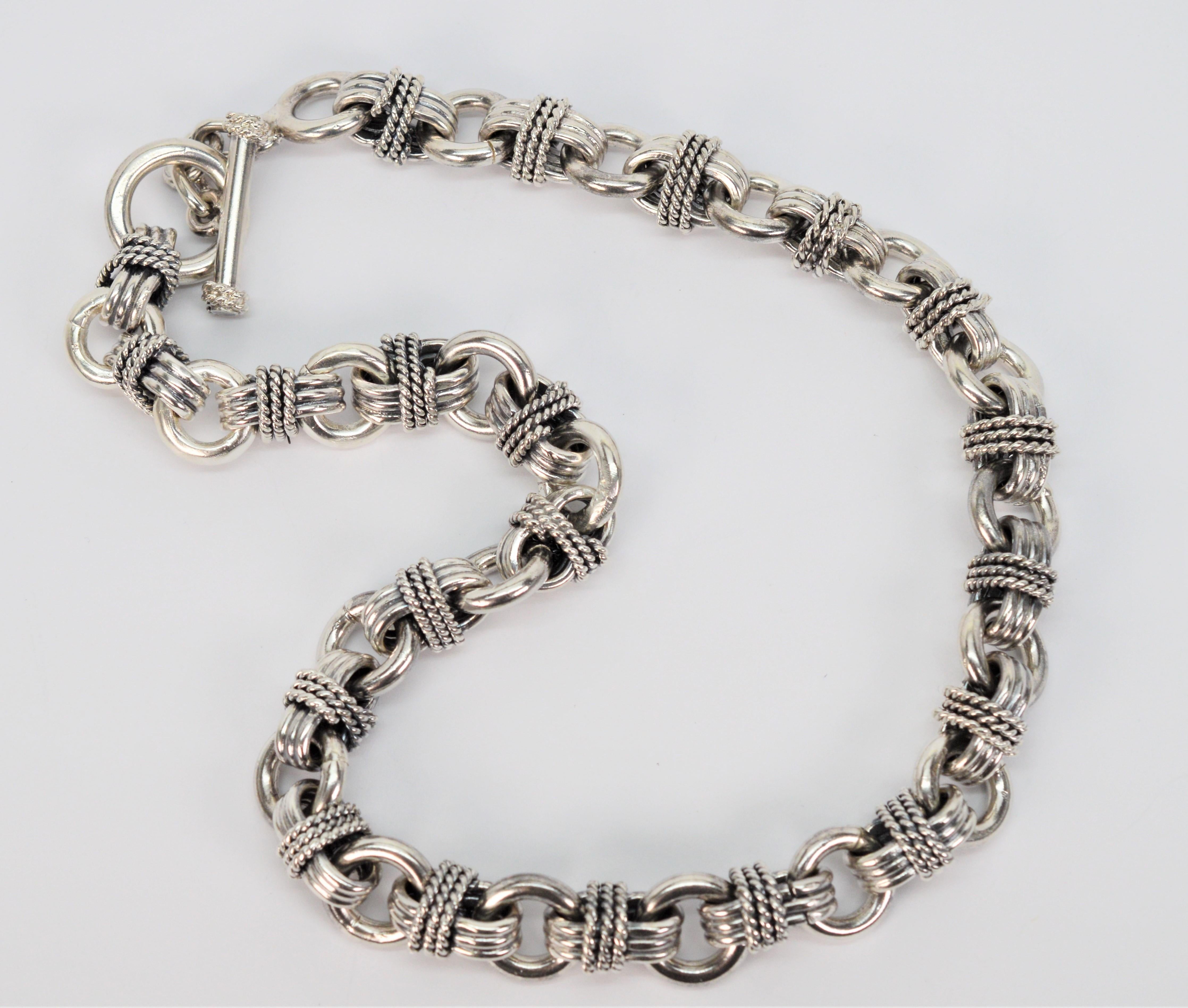Mexican Artisan Sterling Silver Triple Link Cable Chain Necklace For Sale  at 1stDibs
