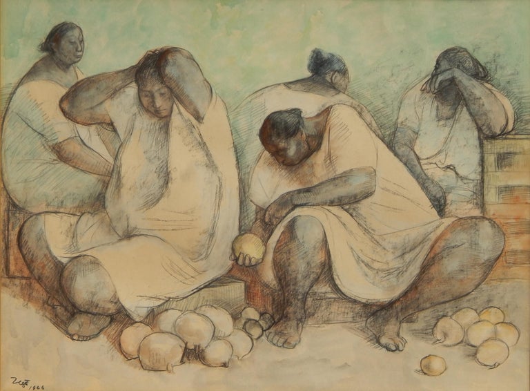 Mexican Artist Francisco Zuniga Watercolor, 1966 the Fruit Vendors For Sale at 1stdibs