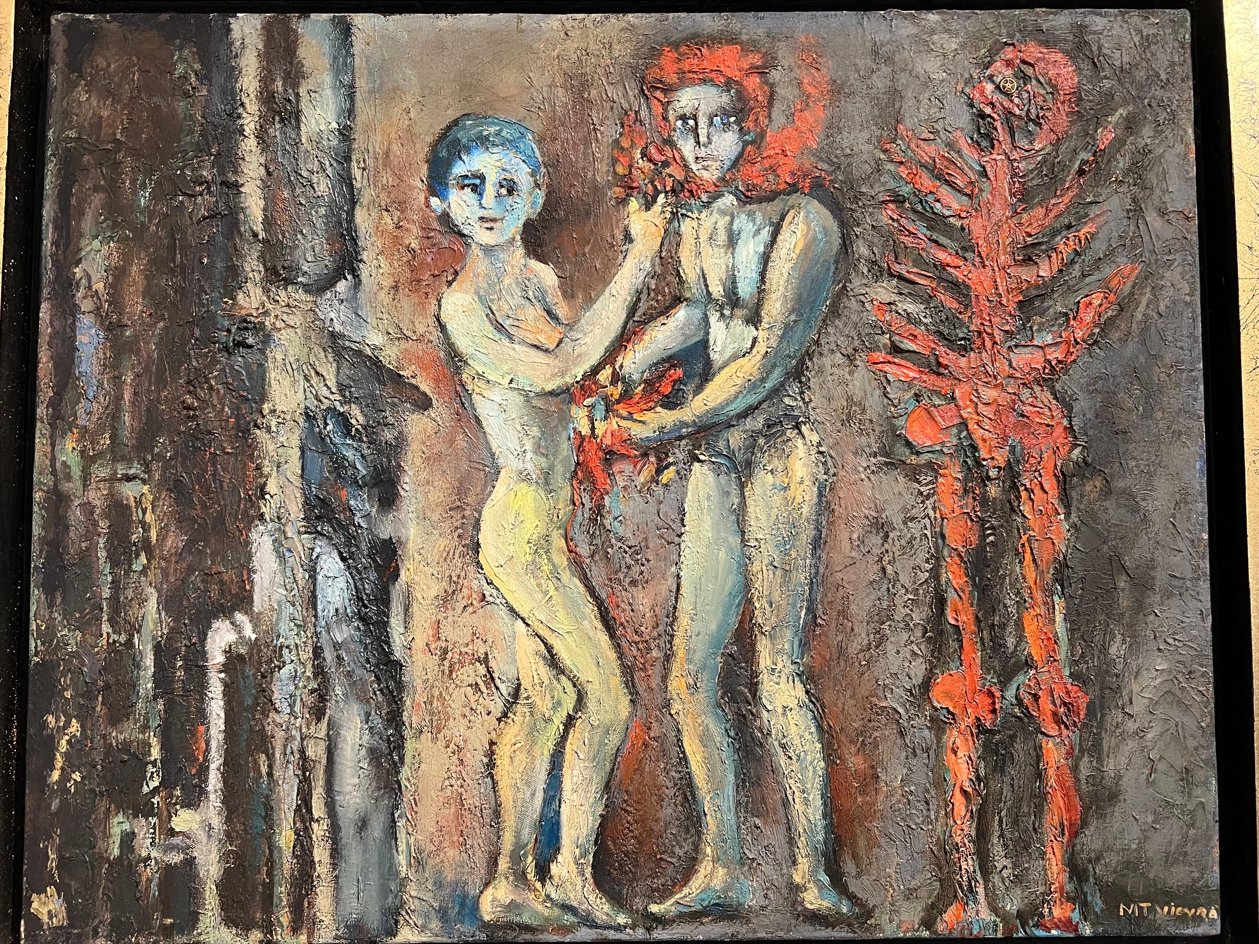 Mid-Century Modern Mexican Artist Maria Teresa Vieyra Original Framed Oil on Canvas Signed & Dated