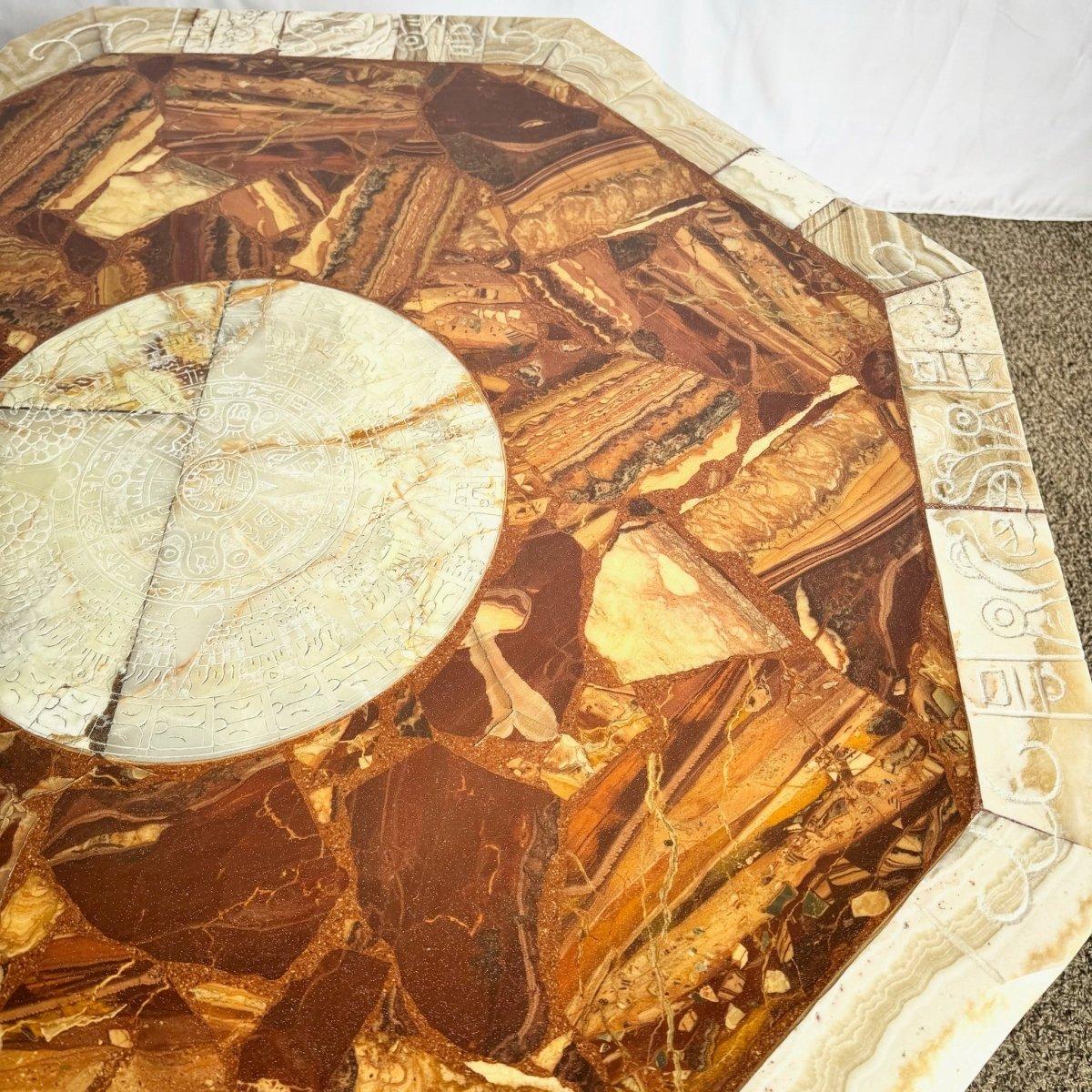 Table basse octogonale mexicaine en onyx vert et brun 
