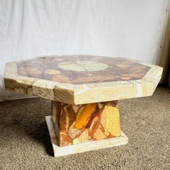 Mexican “Aztec” Hand Carved Green and Brown Onyx Octagonal Coffee Table