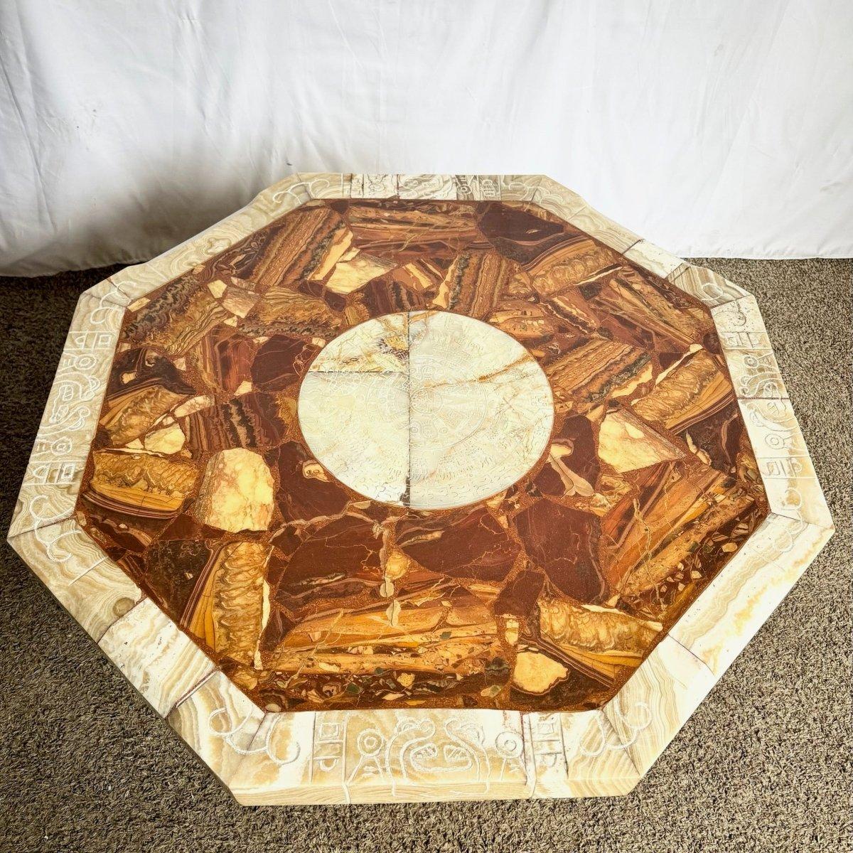 Mexicain Table basse octogonale mexicaine en onyx vert et brun 