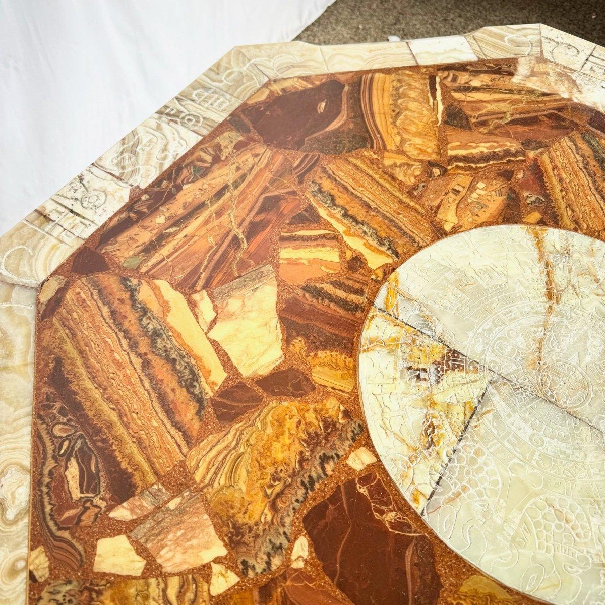 Table basse octogonale mexicaine en onyx vert et brun 