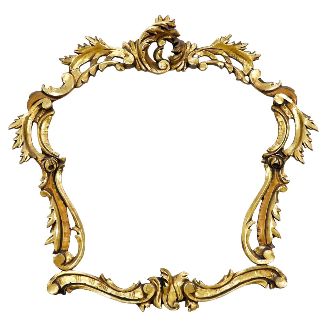 Cadre de Miroir Baroque Mexique, Fait à la Main en Bois, Feuille d'Or, Début du 19ème Siècle en vente