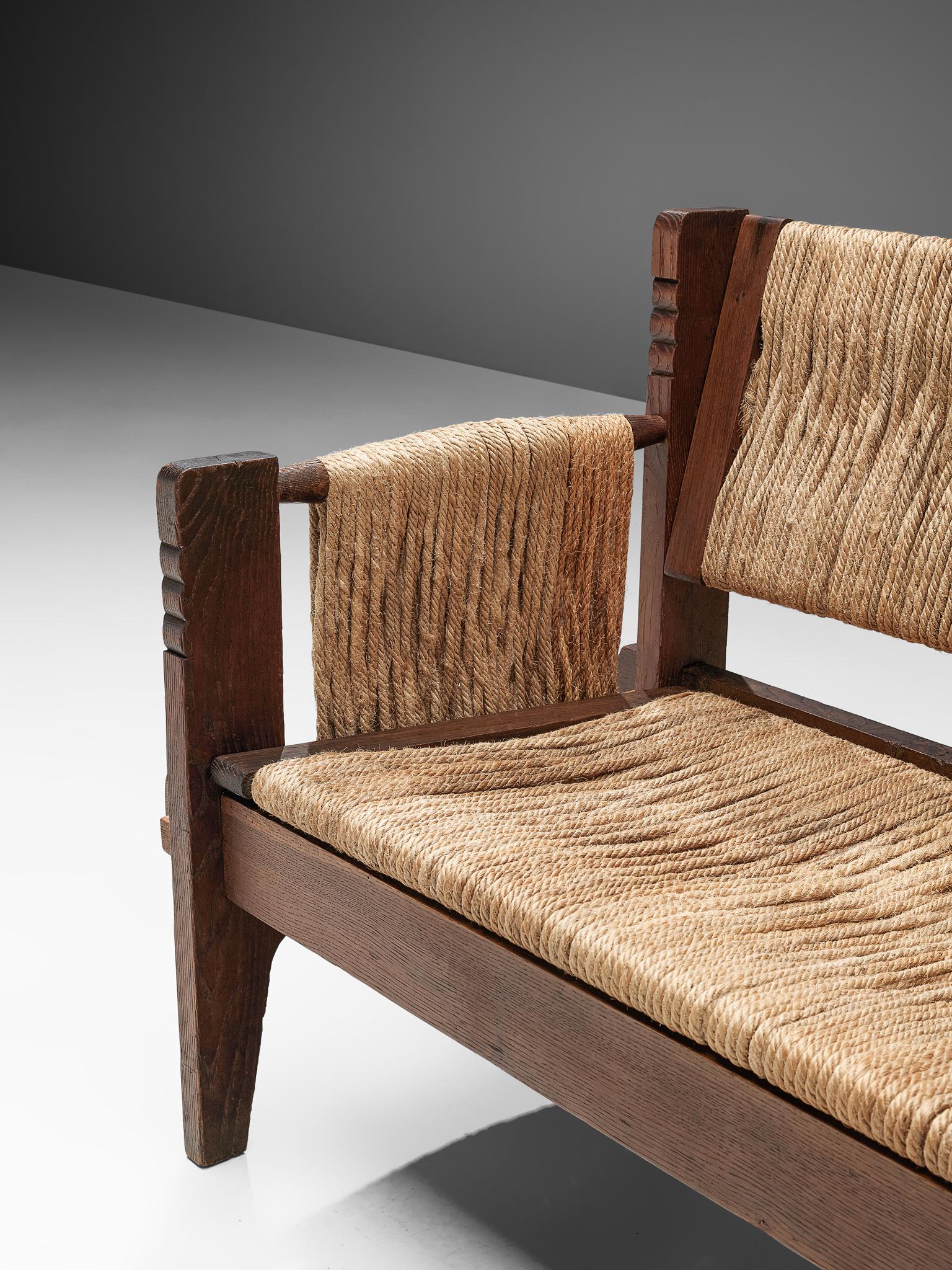 Mexican Bench in Oak and Rope, 1950s 1