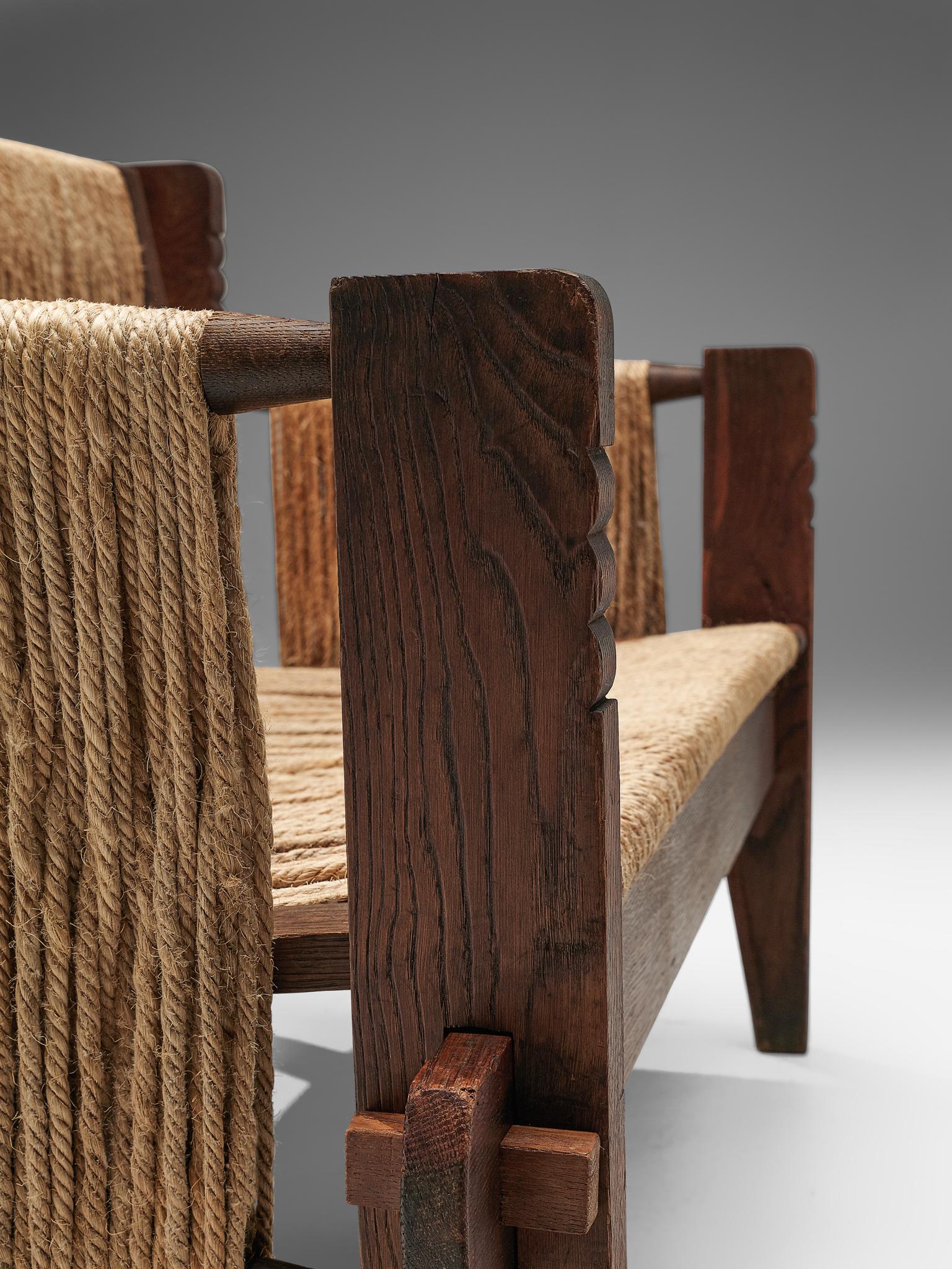 Mexican Bench in Oak and Rope, 1950s 2