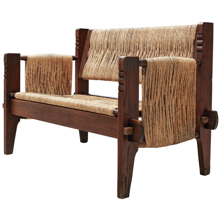 Mexican Bench in Oak and Rope, 1950s For Sale at 1stDibs