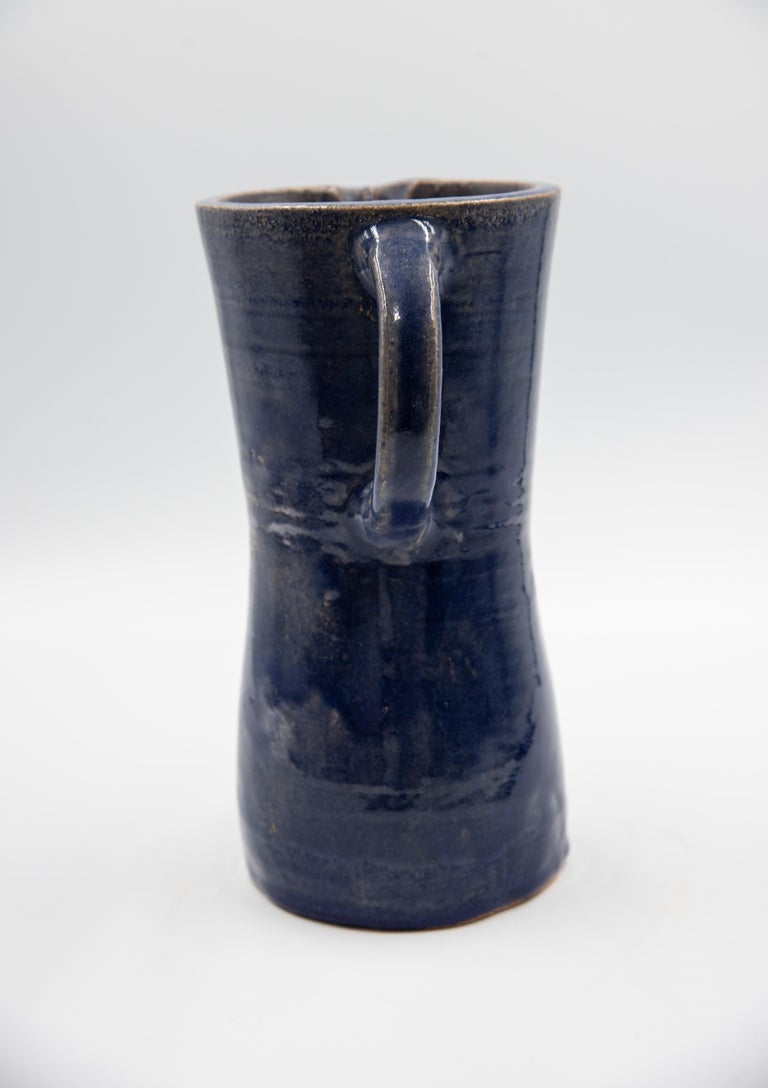 Mexican Blue Ceramic Water Pitcher Rustic Modern Clay Pottery In New Condition For Sale In Queretaro, Queretaro