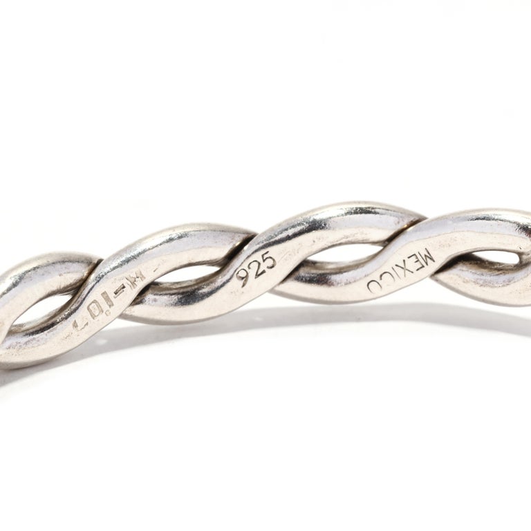 Mexican Braided Cuff Bracelet, Sterling Silver, Thin Cuff For Sale 1