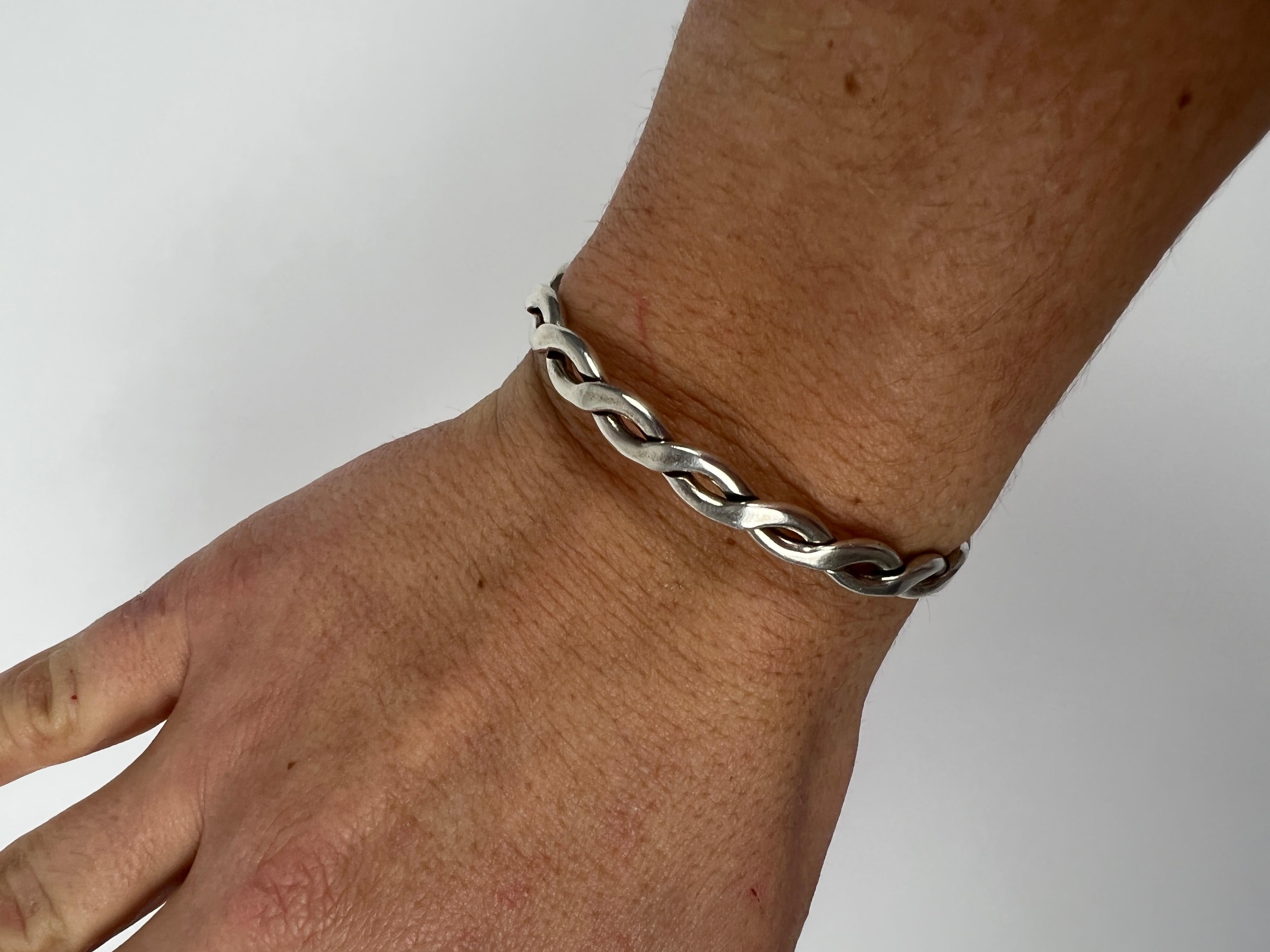 Mexican Braided Cuff Bracelet, Sterling Silver, Thin Cuff In Good Condition In McLeansville, NC