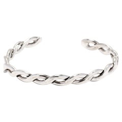 Mexican Braided Cuff Bracelet, Sterling Silver, Thin Cuff