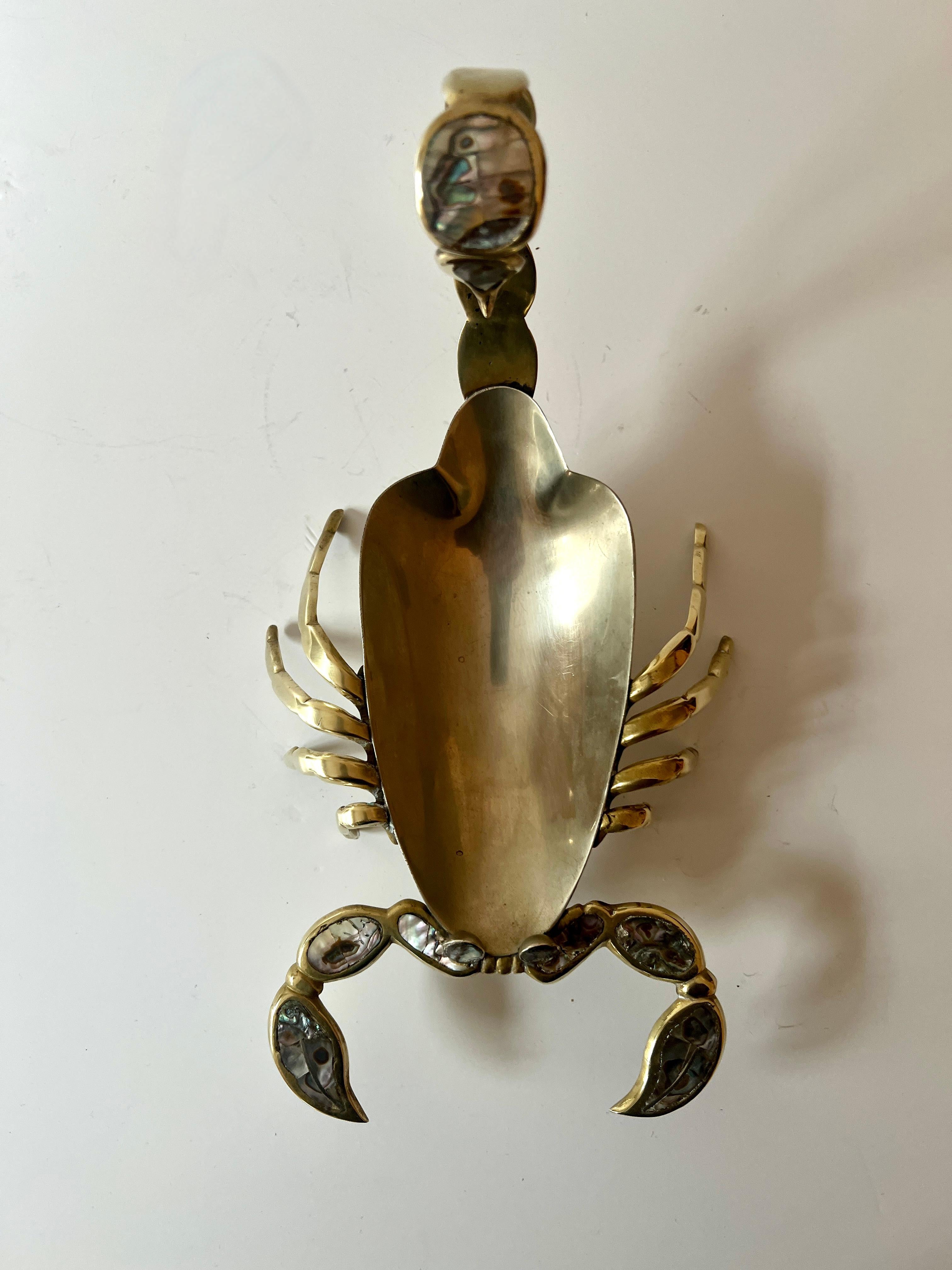 Hand-Crafted Mexican Brass Abalone and Chrome Scorpion in the Style of Los Castillo For Sale