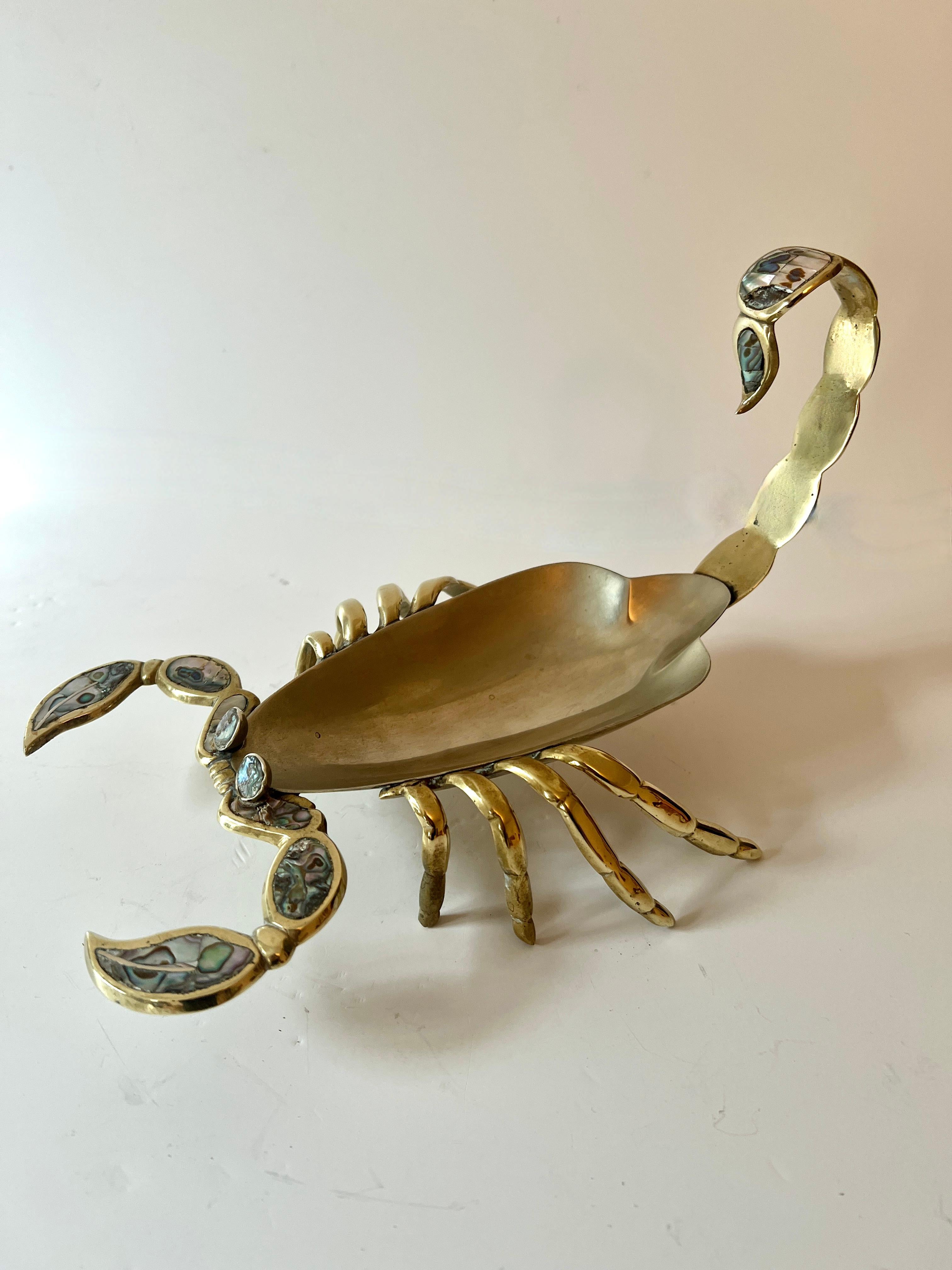 20th Century Mexican Brass Abalone and Chrome Scorpion in the Style of Los Castillo For Sale