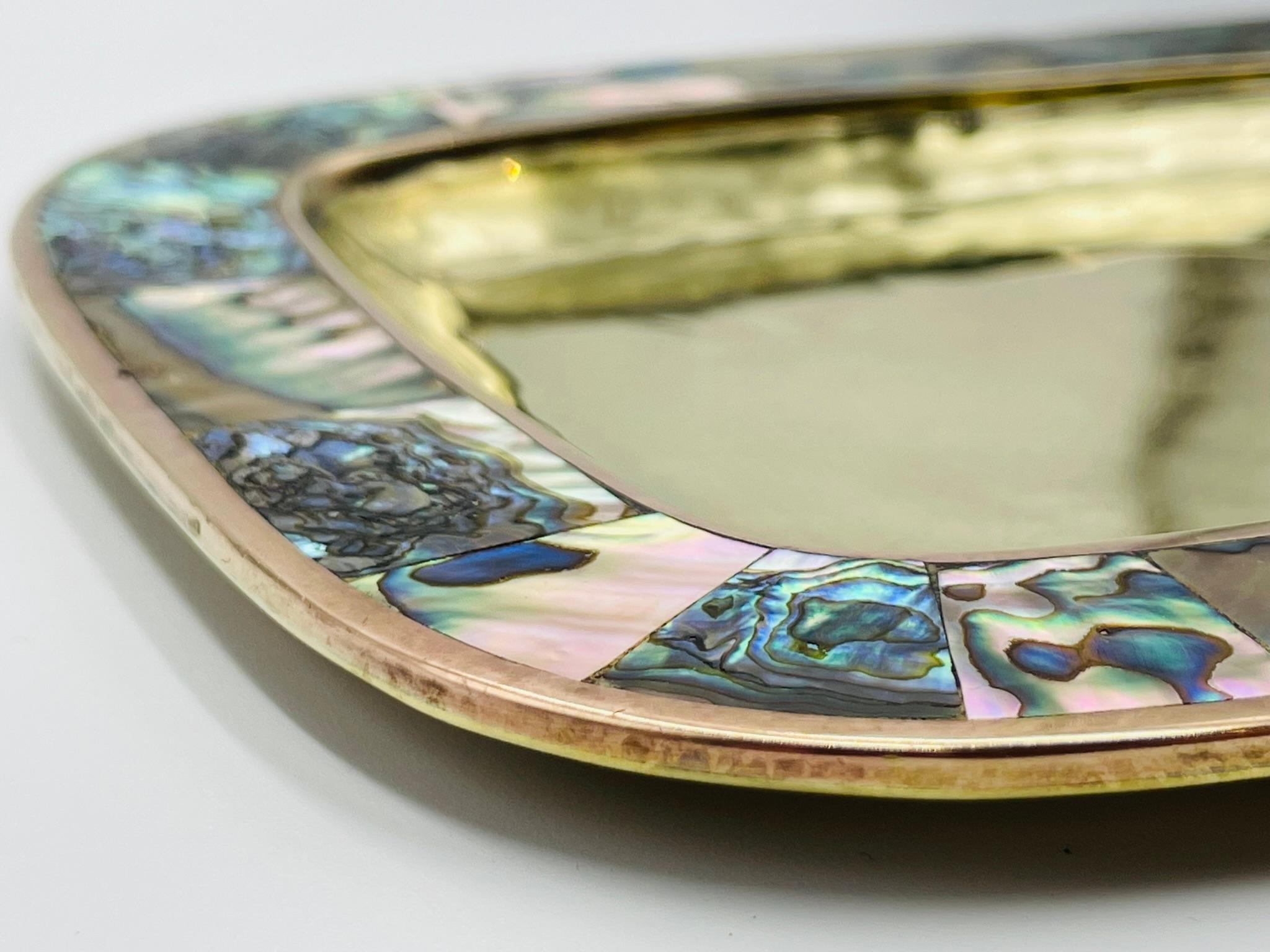 Mexican Brass & Abalone Shot Glass Set with Tray, 1950s For Sale 12