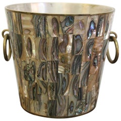 Vintage Mexican Brass and Abalone Ice Bucket