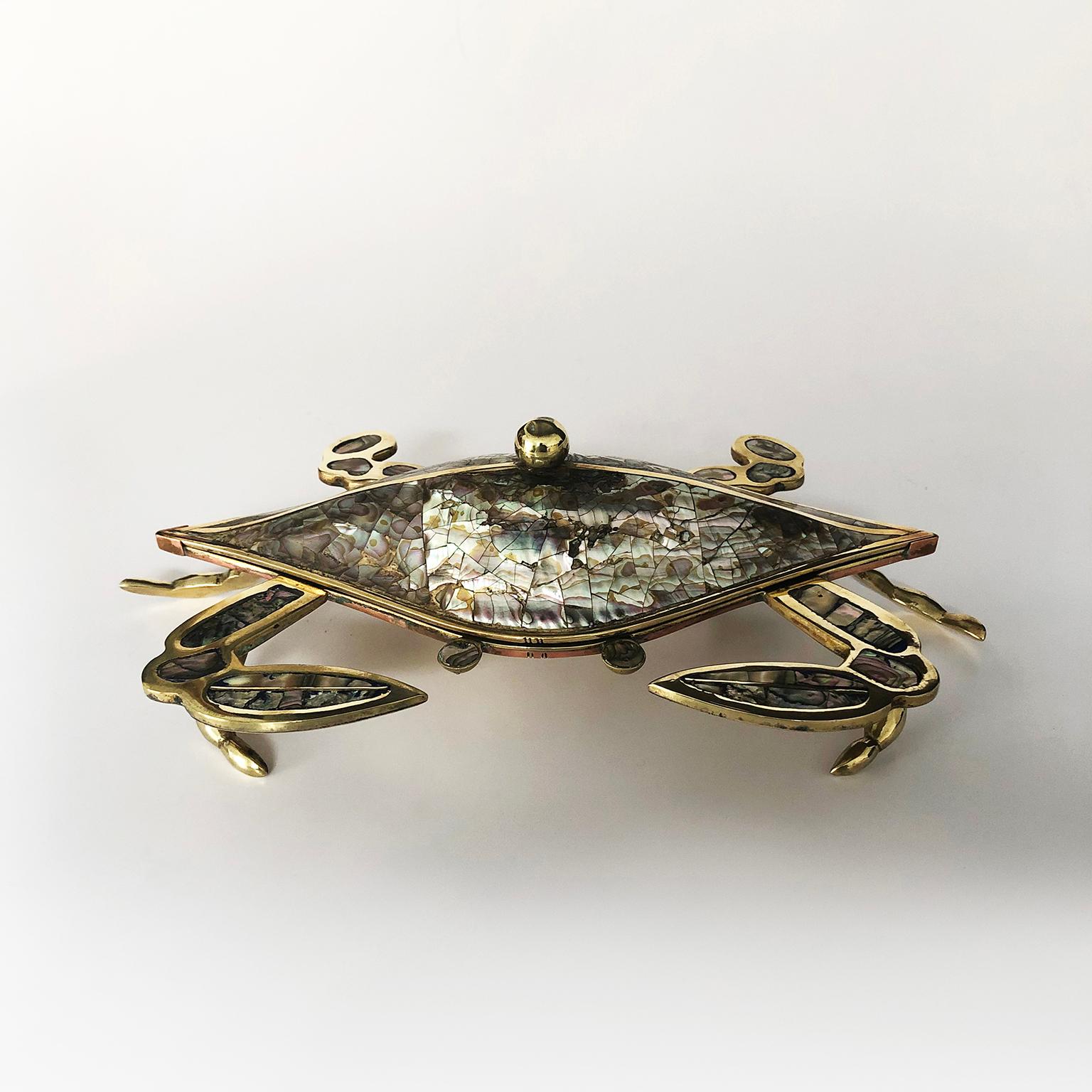 Mid-Century Modern Mexican Brass and Copper Crab Dish by Los Castillo