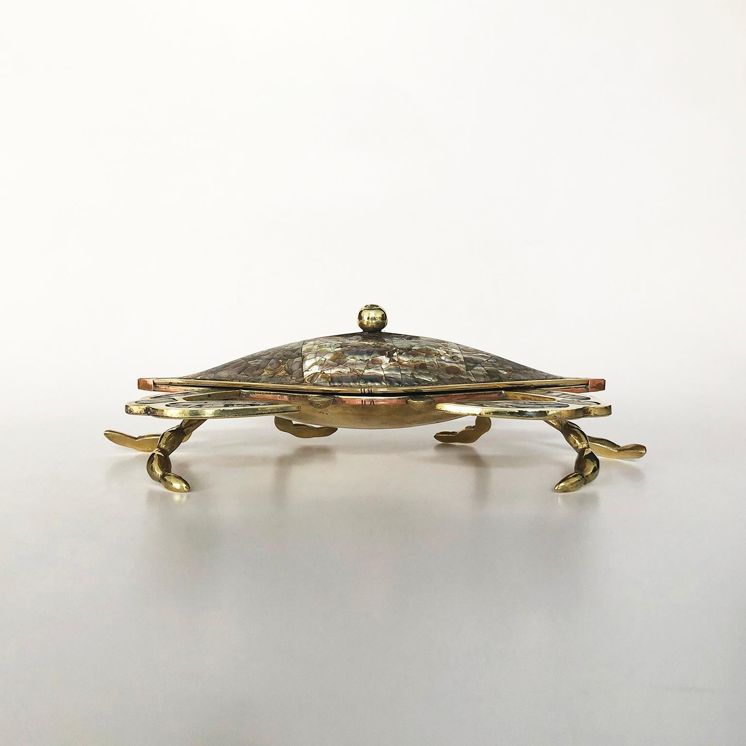 Inlay Mexican Brass and Copper Crab Dish by Los Castillo
