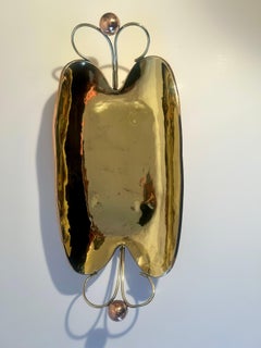 Mexican Brass Bowl with Copper Sphere Handles