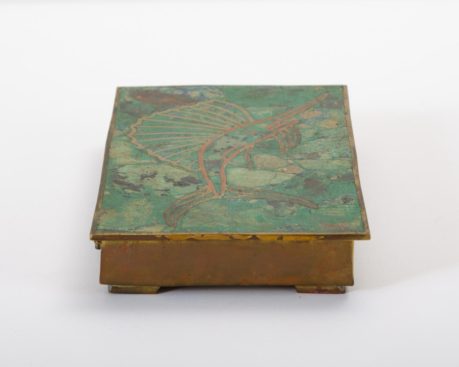 20th Century Mexican Brass Box with Resin Inlay Fish