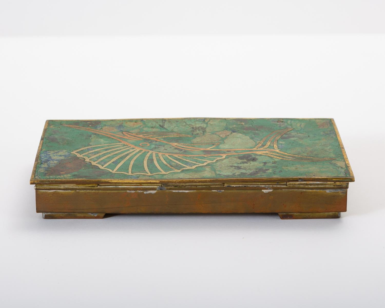 Enamel Mexican Brass Box with Resin Inlay Fish