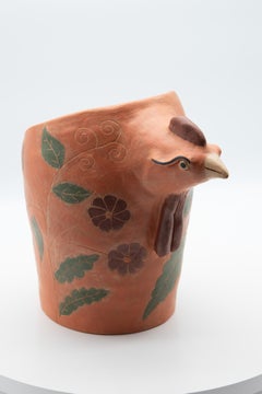 Mexican Burnished Clay Chicken Kitchen Vessel Hen Egg Basket Decoration Flowers