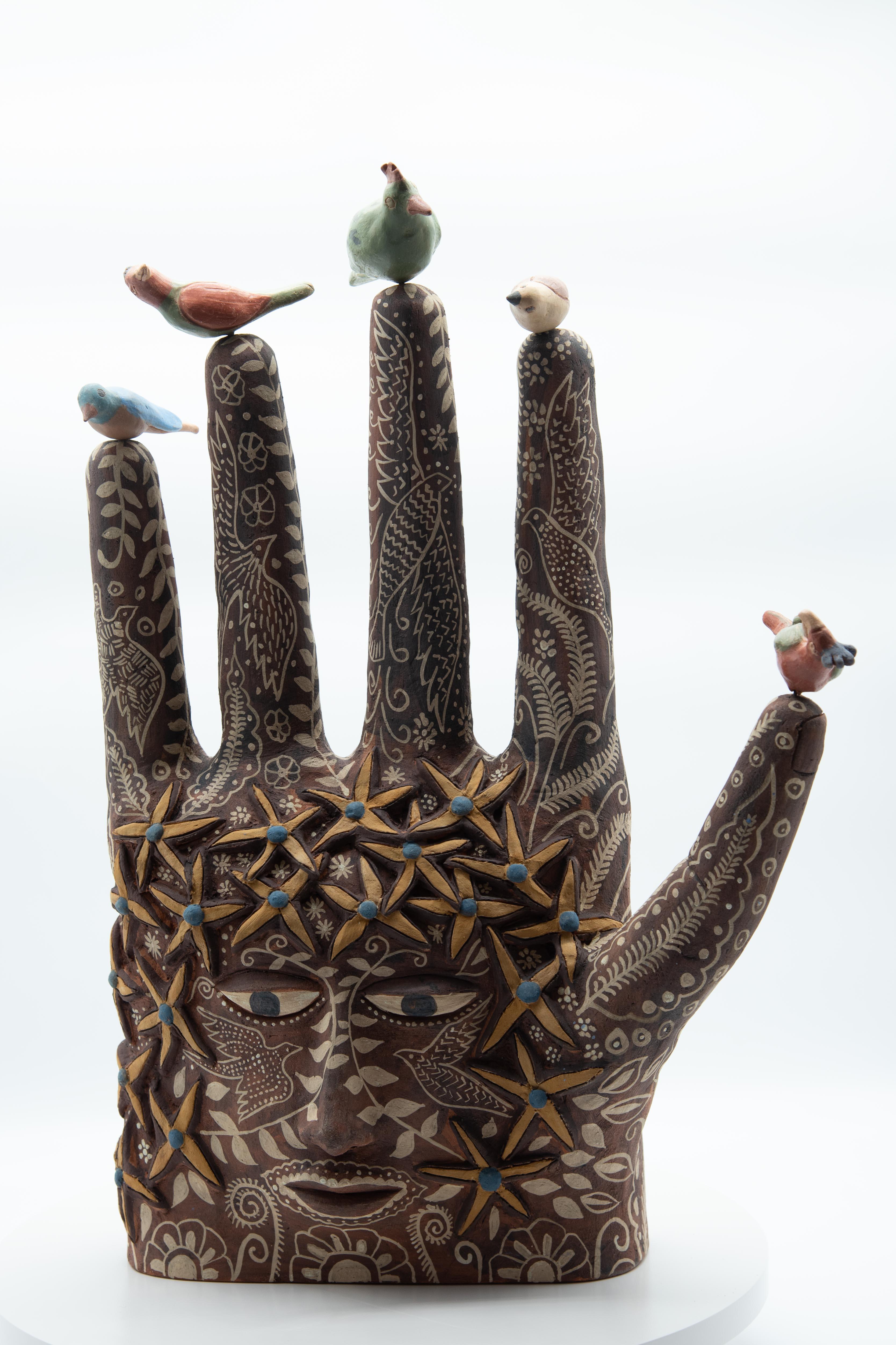 Mexikanische handgeformte oaxacafarbene Keramik-Skulptur aus brüniertem Ton, organisch, vorspanisch im Angebot 6