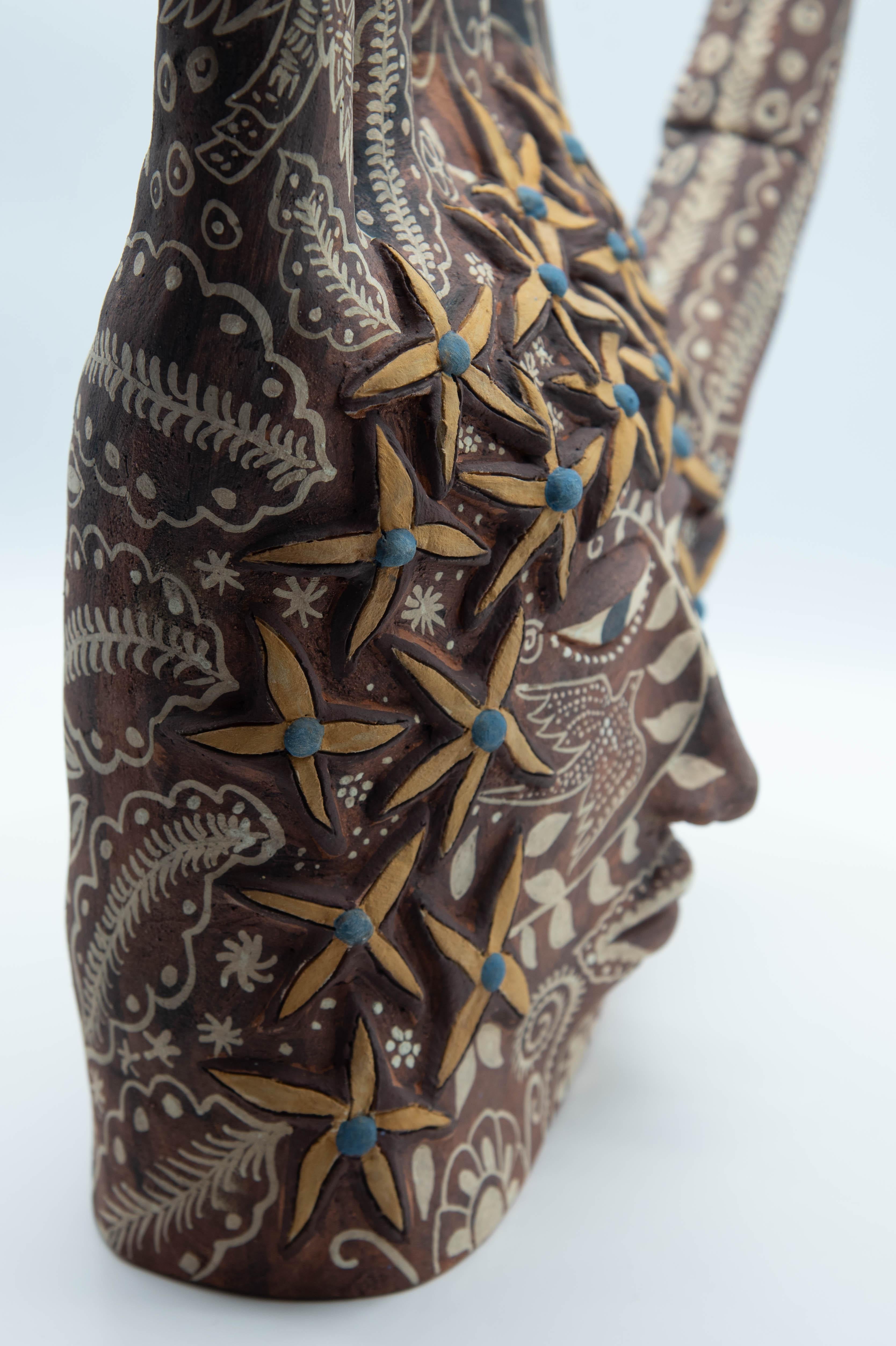 Mexikanische handgeformte oaxacafarbene Keramik-Skulptur aus brüniertem Ton, organisch, vorspanisch im Angebot 14