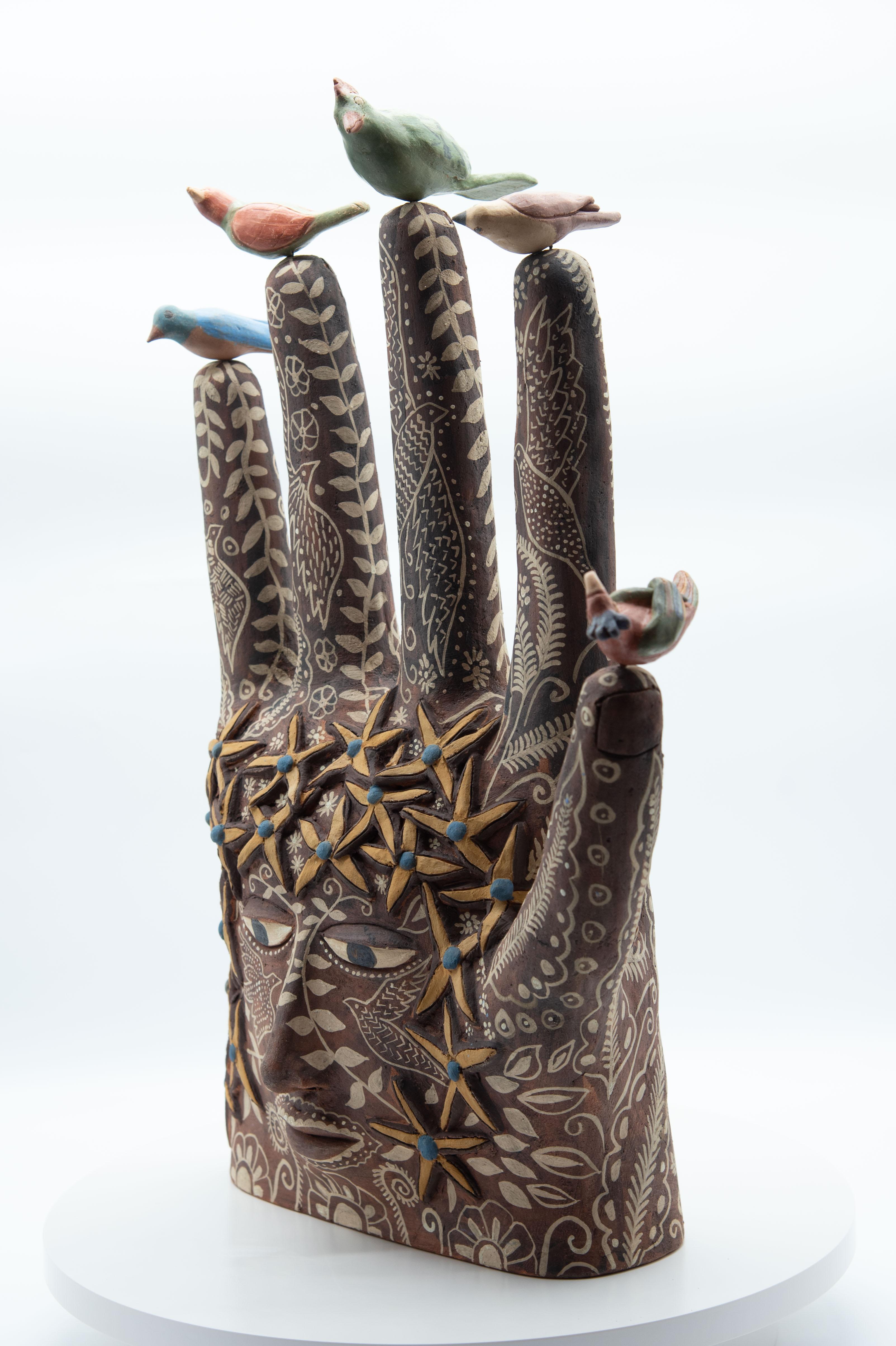 Mexikanische handgeformte oaxacafarbene Keramik-Skulptur aus brüniertem Ton, organisch, vorspanisch im Angebot 1